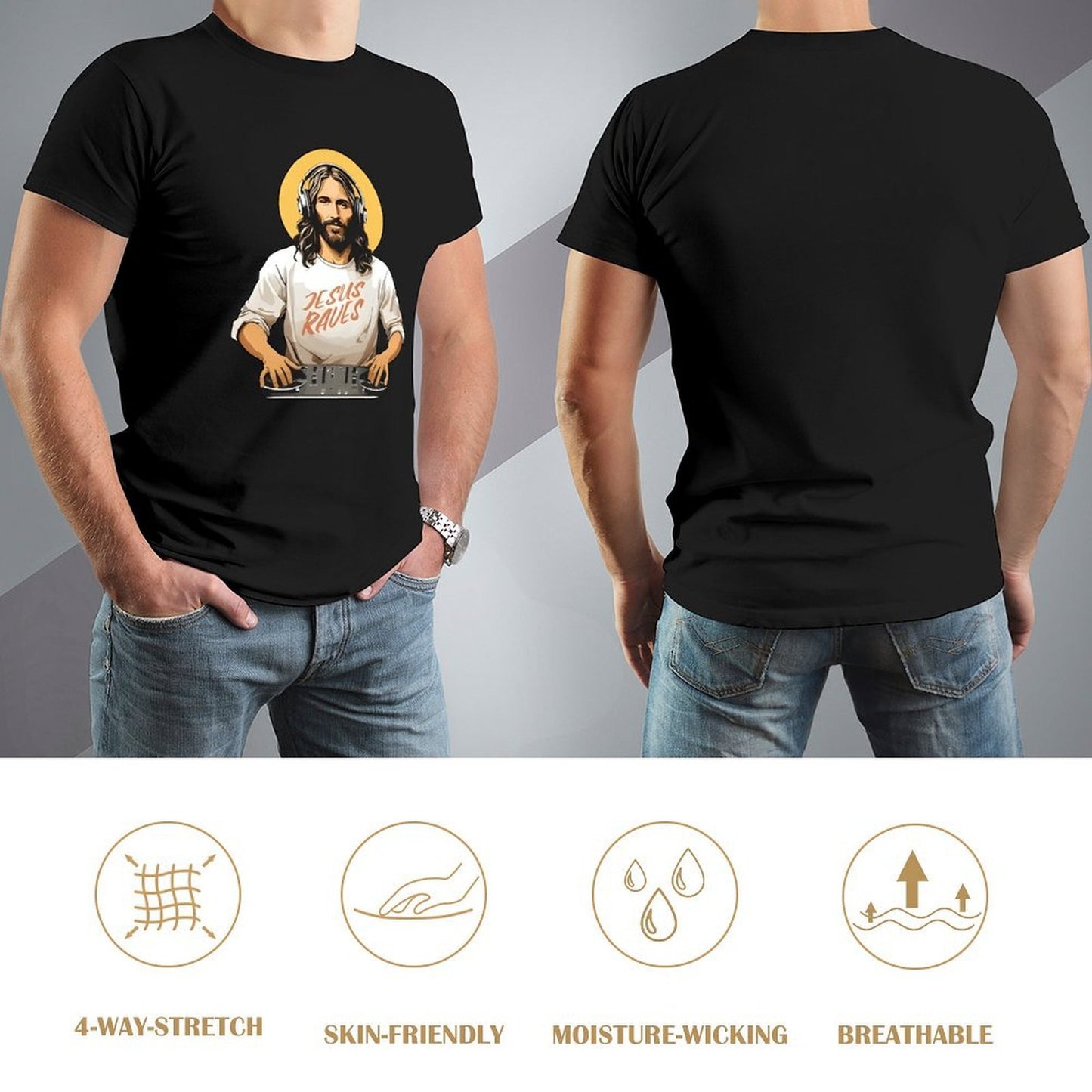 Inkmay Casual Cotton T-shirt Jesus Wears Headphones And Tshirt Unisex T-shirtSport Modern T-Shirt