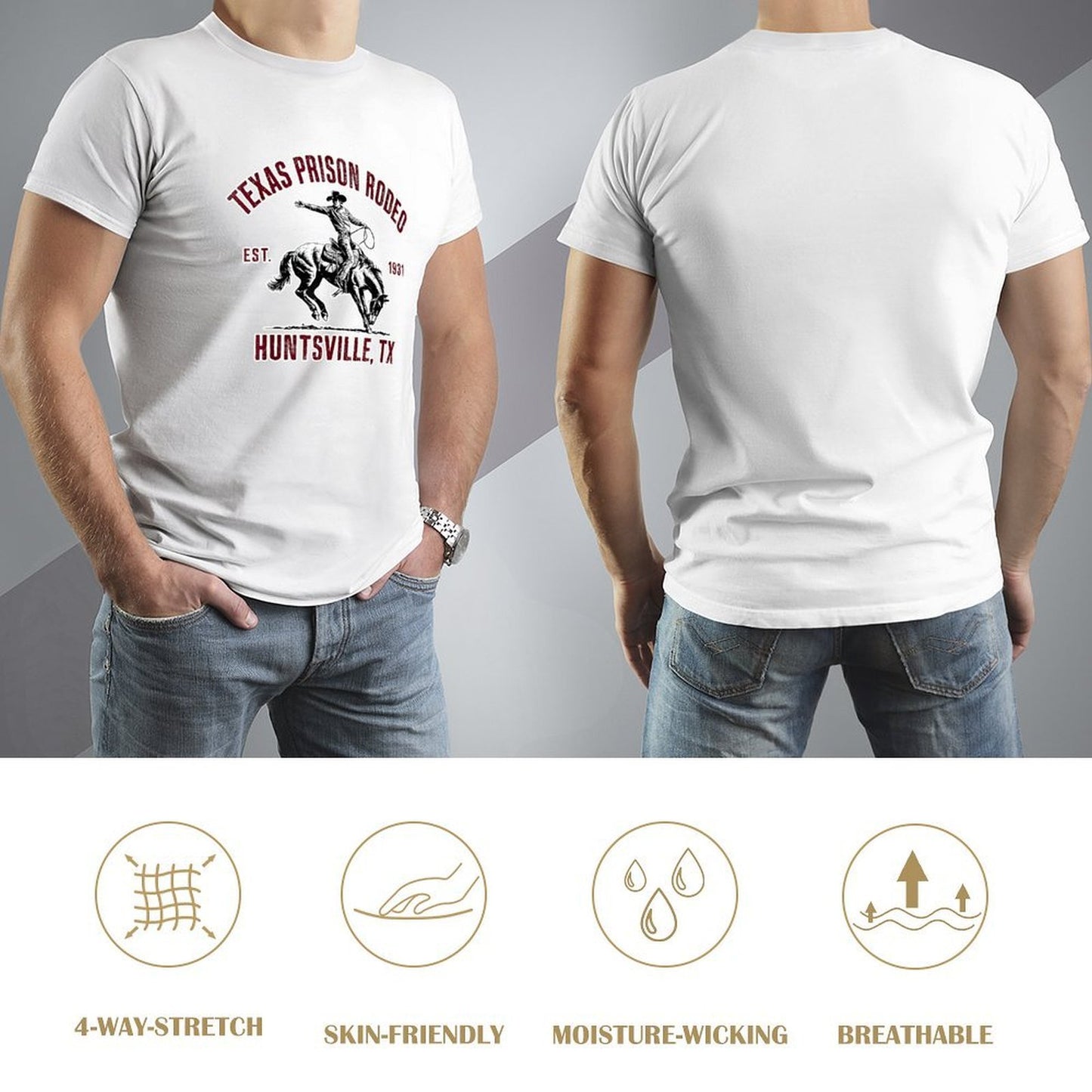 Inkmay Casual Cotton T-shirt Texas Prison Rodeo Cowboy Riding Horse Unisex T-shirtNatural Pocket Tee T-Shirt