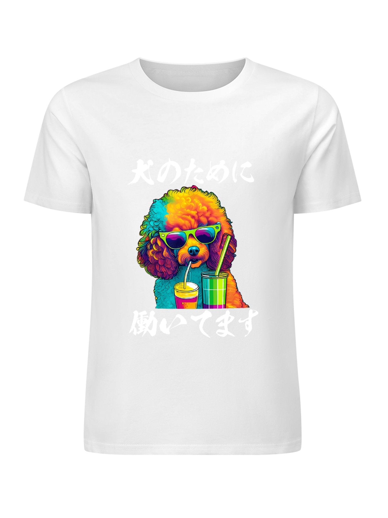 Inkmay Casual Cotton T-shirt Colorful Dog Wearing Sunglasses Drinking Beverage Unisex T-shirtTear-Resistant EverydayFit T-Shirt