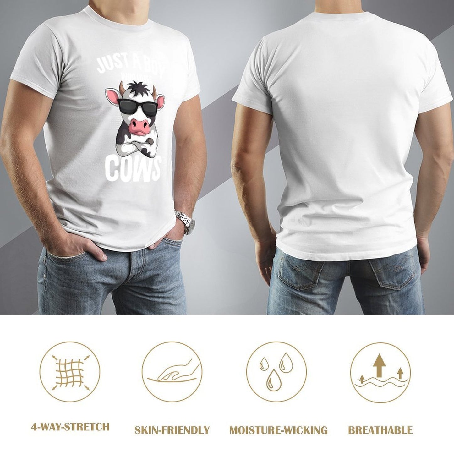 Inkmay Casual Cotton T-shirt Cool Cow Wearing Sunglasses Art Print Unisex T-shirtLooseFit YearRound T-Shirt