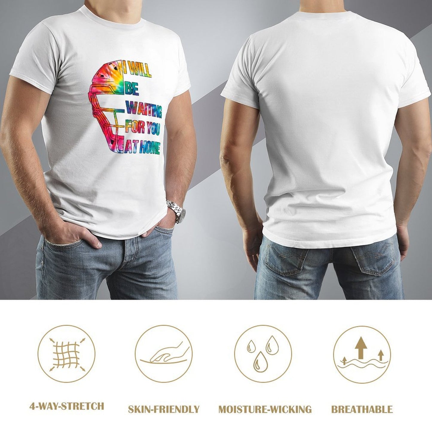Inkmay Casual Cotton T-shirt Colorful Helmet With Text Overlay Design Unisex T-shirtActiveStyle Midweight T-Shirt