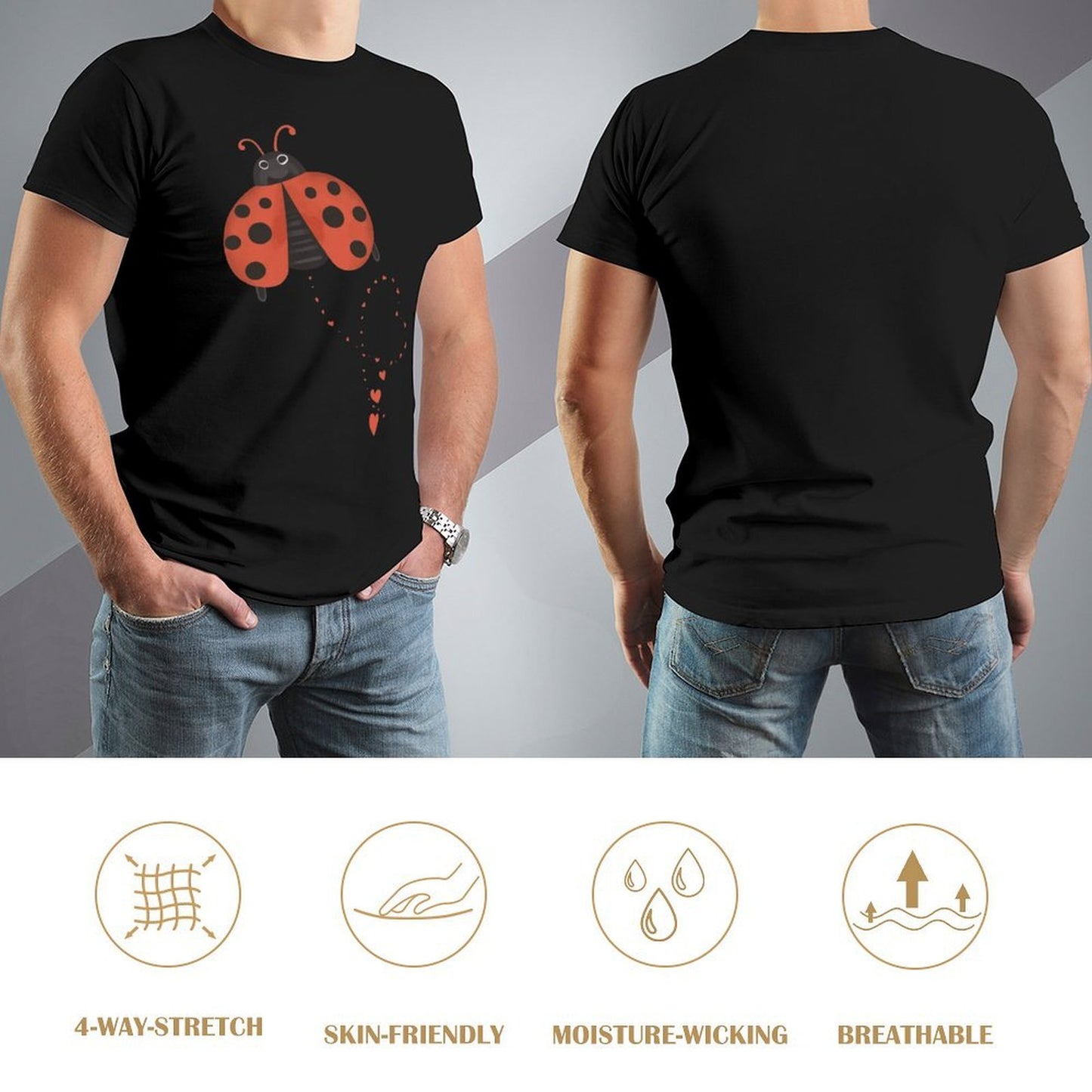 Inkmay Casual Cotton T-shirt Ladybug Pattern With Hearts And Spots Unisex T-shirtSoftWear Recycled T-Shirt