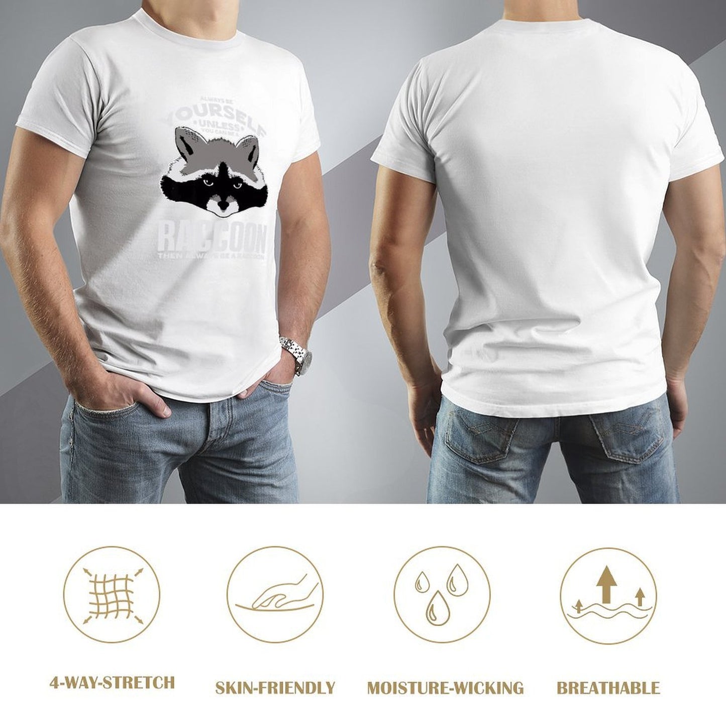 Inkmay Casual Cotton T-shirt Raccoon Face With Text Overlay Unisex T-shirt