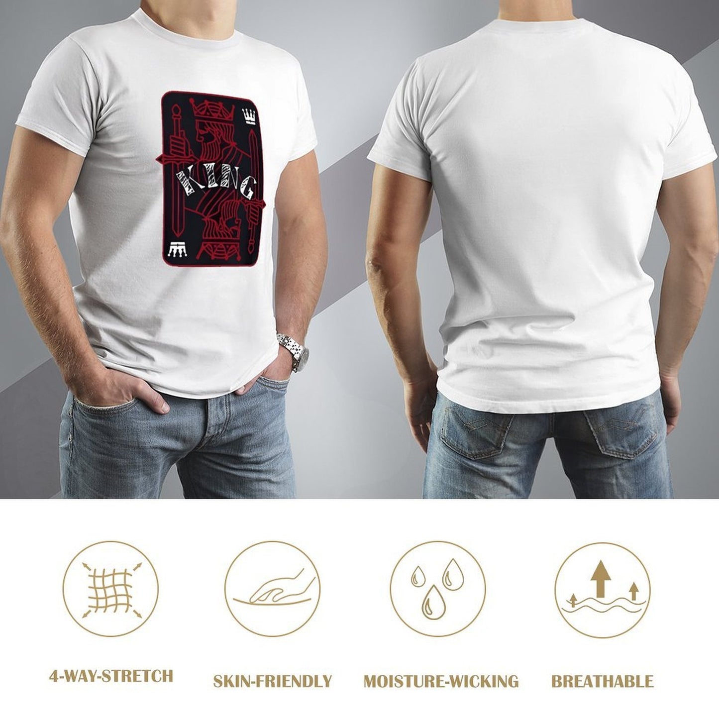 Inkmay Casual Cotton T-shirt King Card Design With Swords Unisex T-shirtSimple YearRound T-Shirt