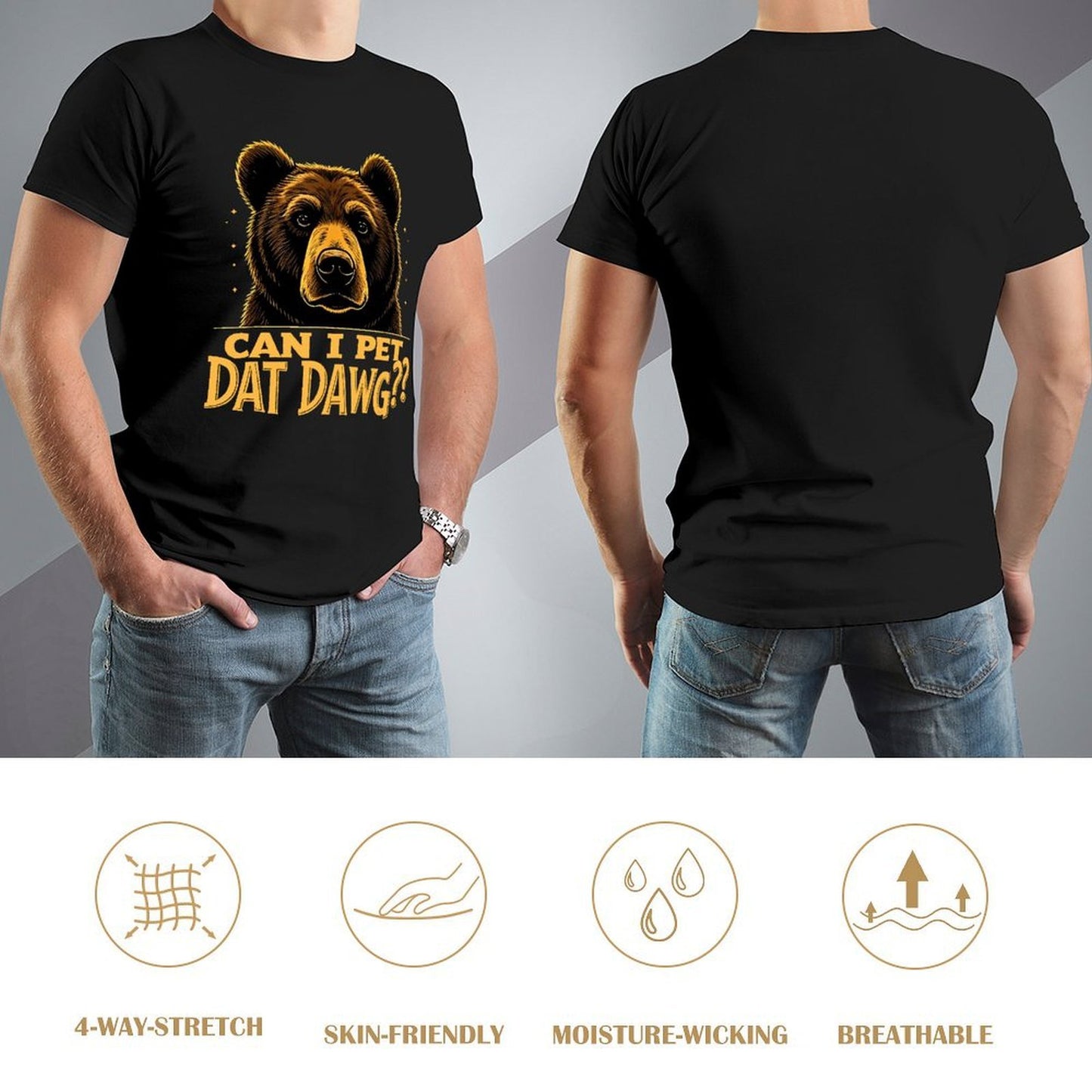 Inkmay Casual Cotton T-shirt Bold Brown Bear With Text Design Unisex T-shirtSoftFeel Oversized T-Shirt