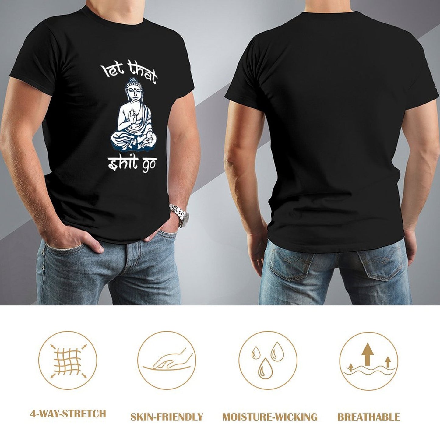 Inkmay Casual Cotton T-shirt Buddha Sitting In Meditation Pose Art Unisex T-shirtEdition Colorfast T-Shirt