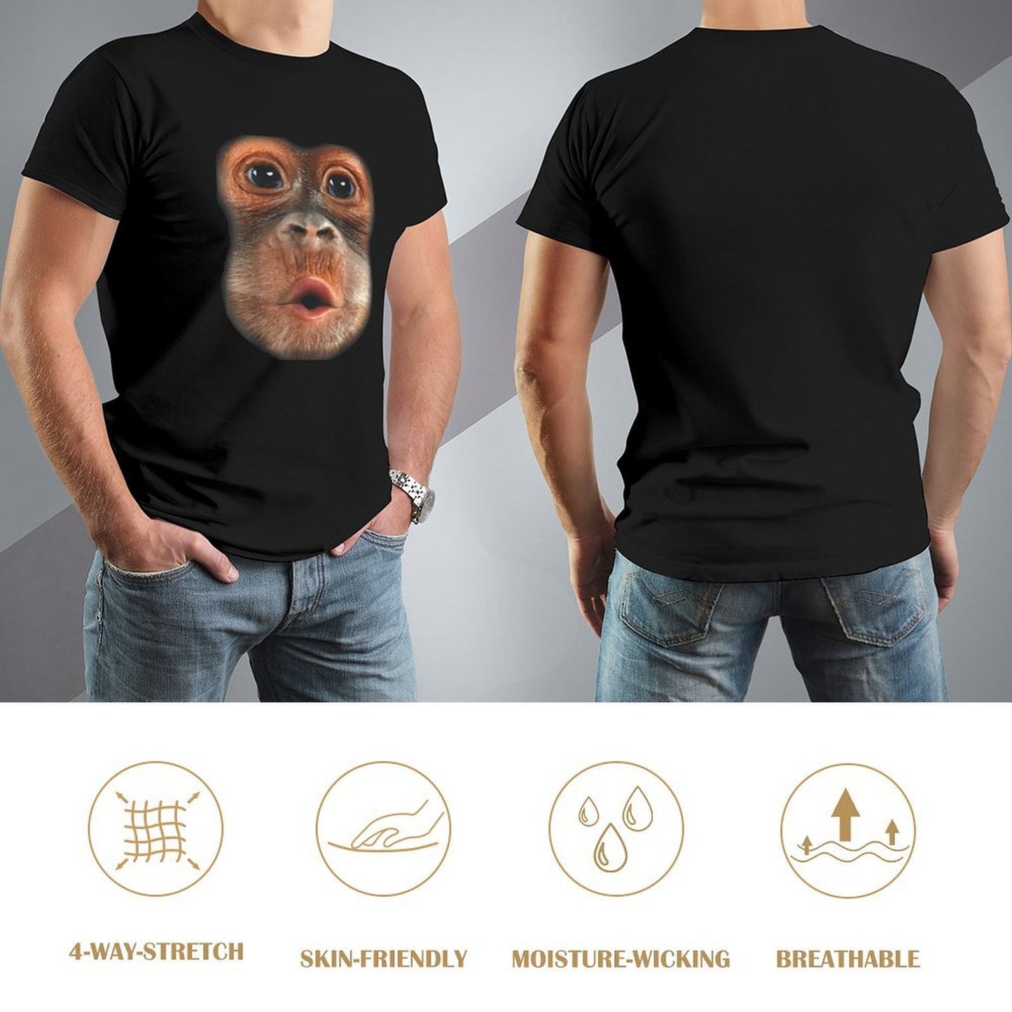 Inkmay Casual Cotton T-shirt Monkey Face With Open Mouth Unisex T-shirtVibrant Colors StreetStyle T-Shirt