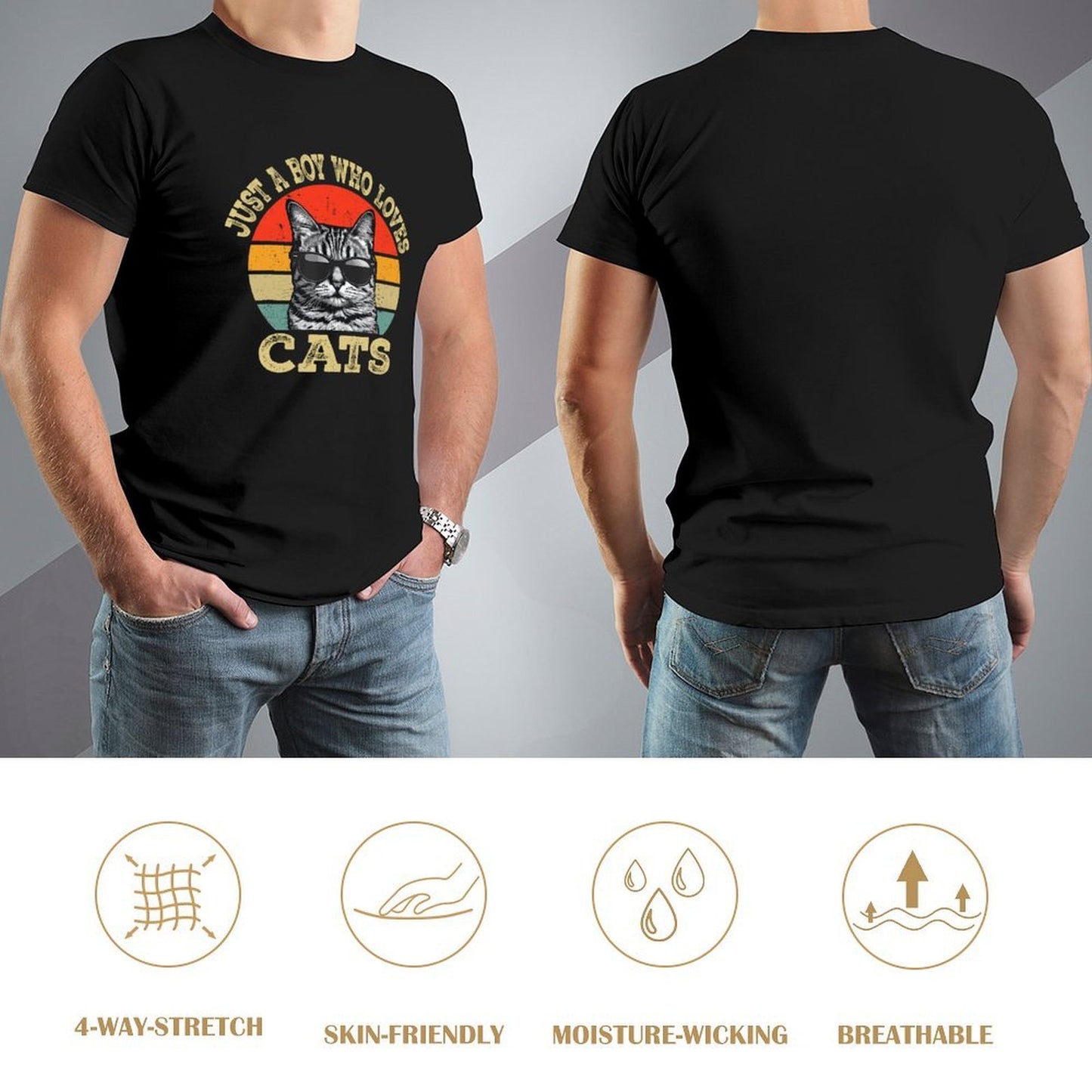 Inkmay Casual Cotton T-shirt Cool Cat Wearing Sunglasses Art Print Unisex T-shirtEssentialFit Softstyle T-Shirt