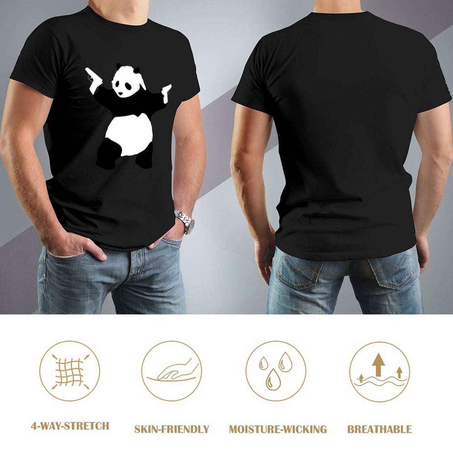 Inkmay Casual Cotton T-shirt Panda Design On Black Background Unisex T-shirtClassic EverydayTee T-Shirt