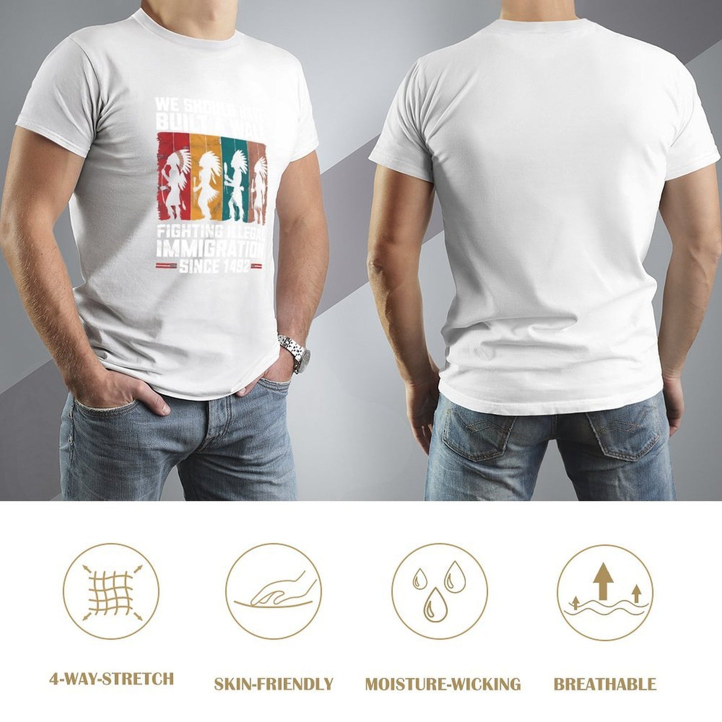Inkmay Casual Cotton T-shirt Mighty Wolf Stands Amidst Stormy Unisex T-shirt