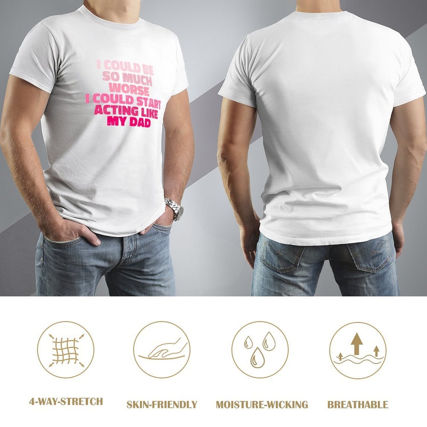 Inkmay Casual Cotton T-shirt Abstract Pink Layers Form Unique Design Unisex T-shirtLooseFit Performance T-Shirt