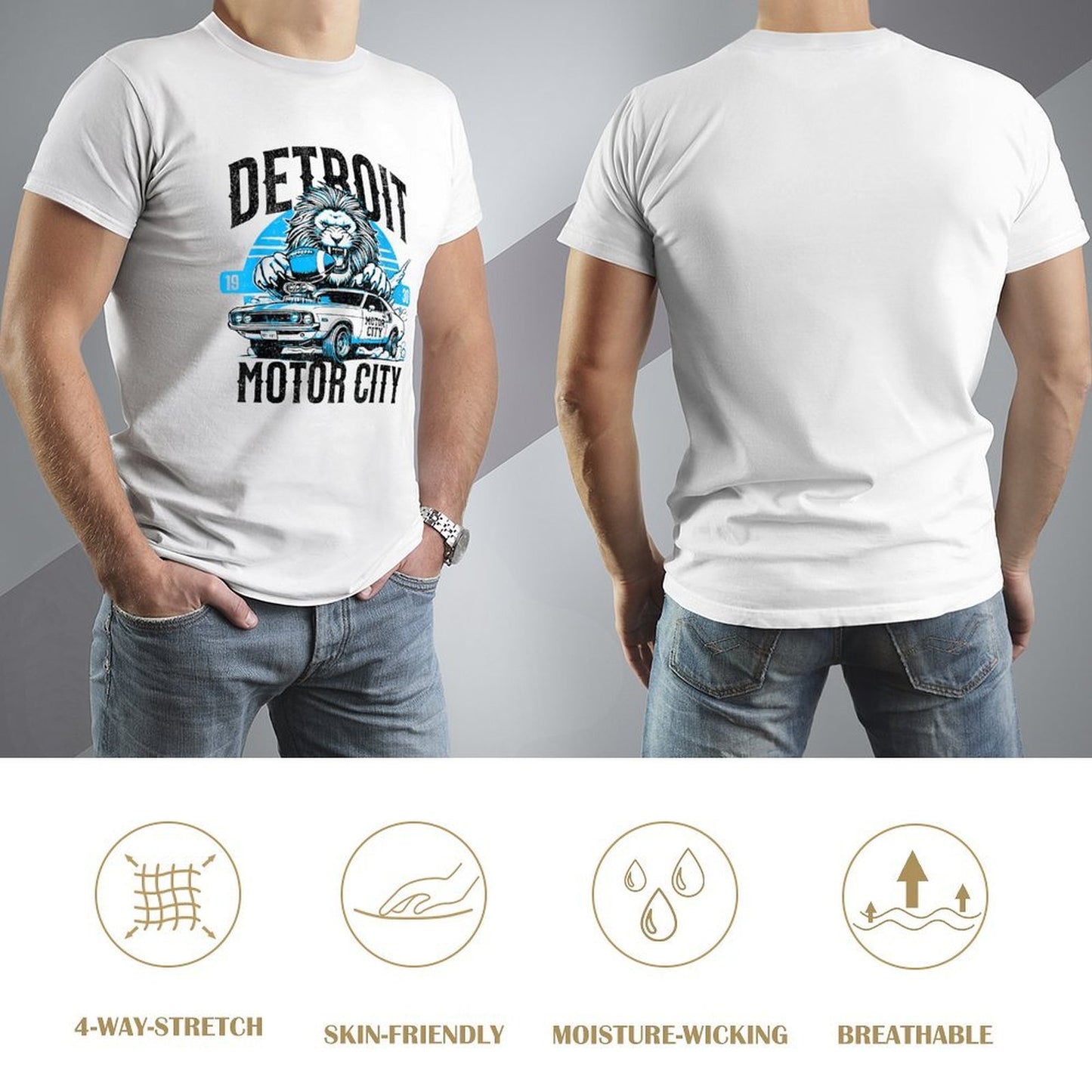 Inkmay Casual Cotton T-shirt Detroit Motor City Lion Car Design Unisex T-shirtPromotional T-Shirt