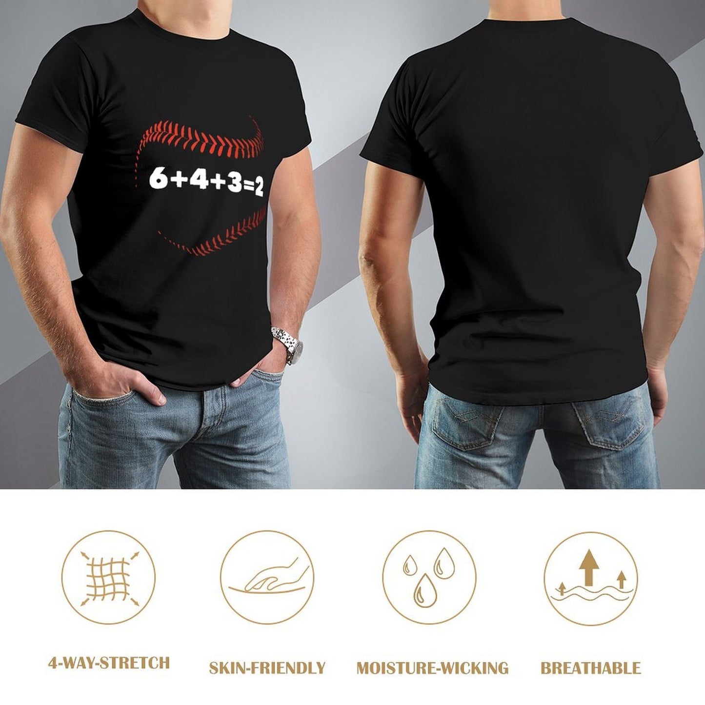 Inkmay Casual Cotton T-shirt Baseball Stitch Pattern Print Art Design Unisex T-shirtEverydayWear SoftWear T-Shirt