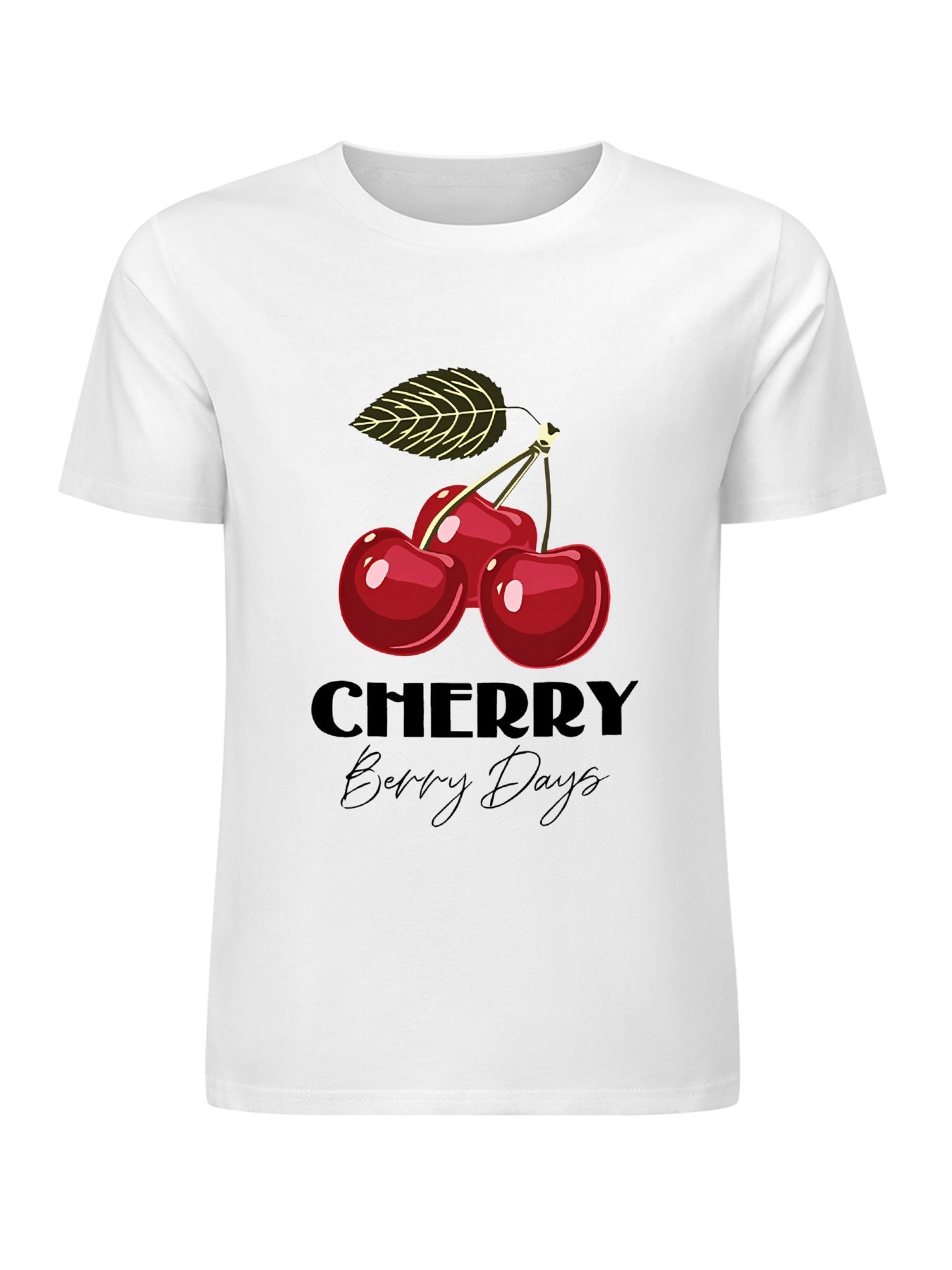 Inkmay Casual Cotton T-shirt Bright Red Cherries With Green Leaf Unisex T-shirtYearRound Heat-Transfer T-Shirt