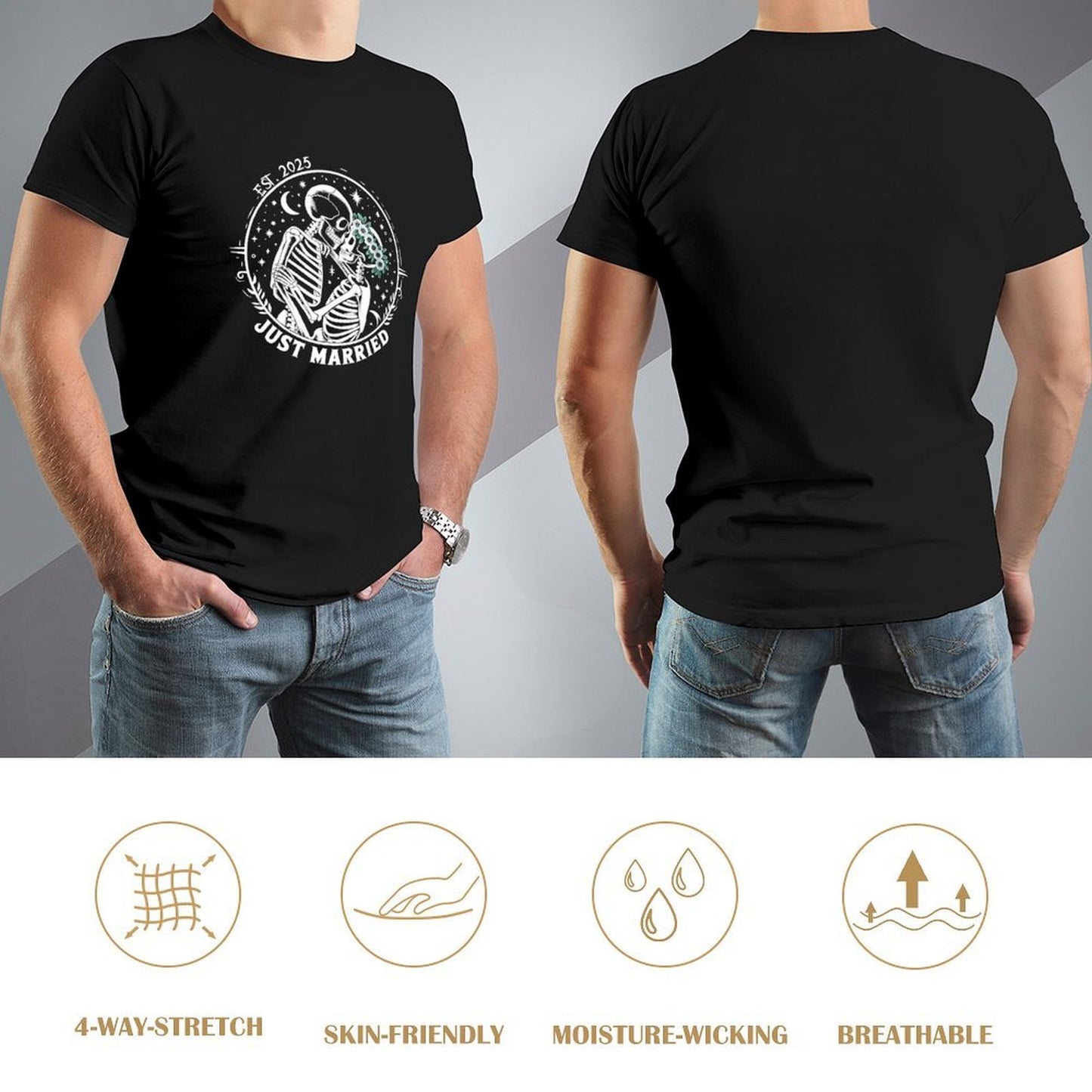 Inkmay Casual Cotton T-shirt Floral Design With White Flowers Green Unisex T-shirtPerformance PureStyle T-Shirt
