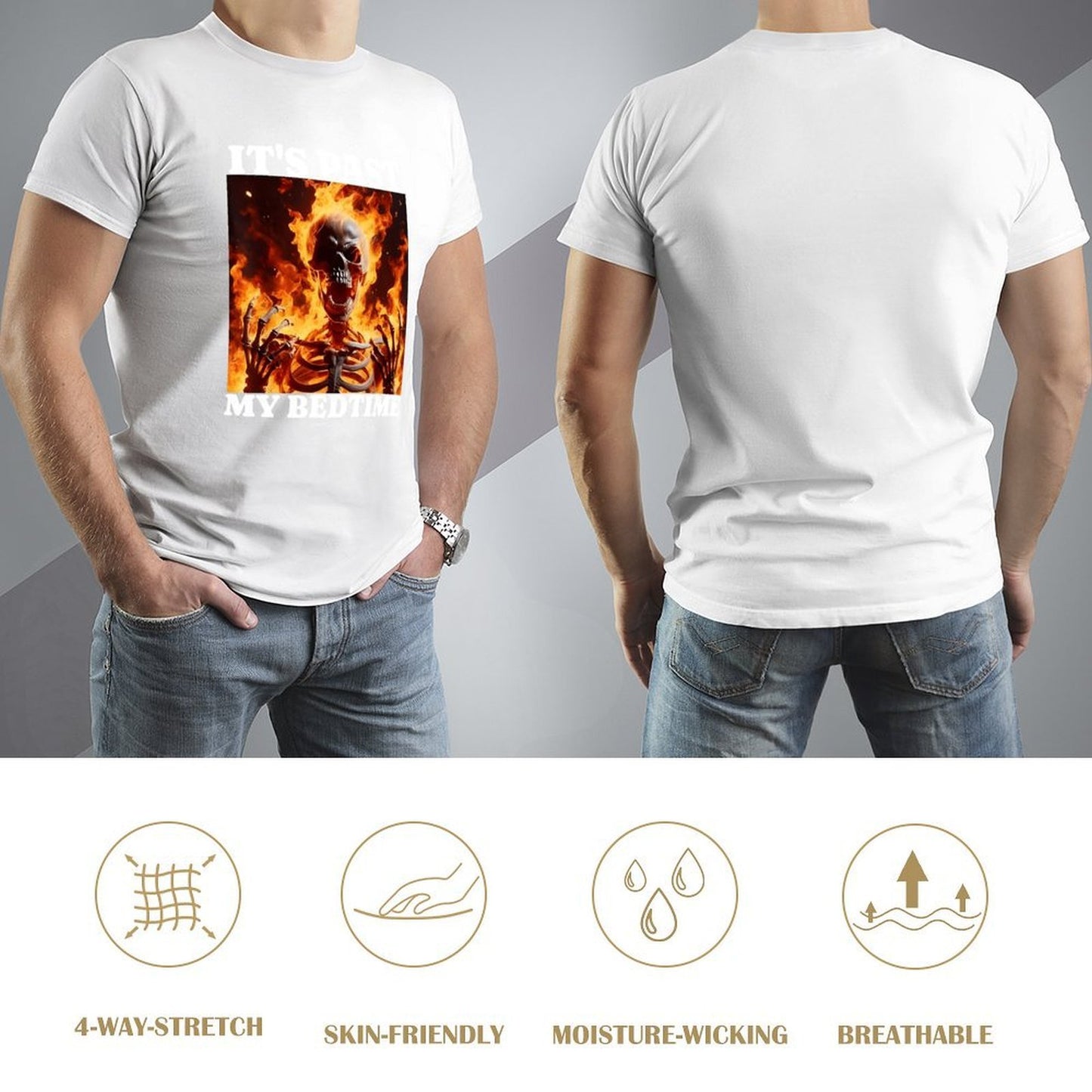 Inkmay Casual Cotton T-shirt Flaming Skeleton Artwork Boldly Printed Design Unisex T-shirtPromotional Lifestyle T-Shirt