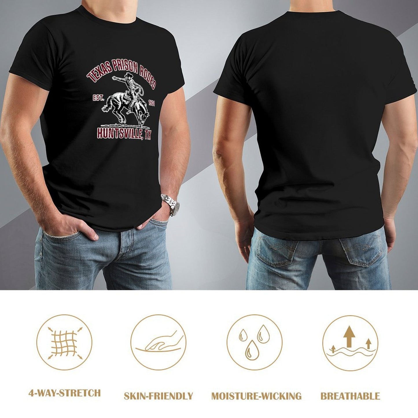 Inkmay Casual Cotton T-shirt Texas Prison Rodeo Cowboy Riding Horse Unisex T-shirtNatural Pocket Tee T-Shirt