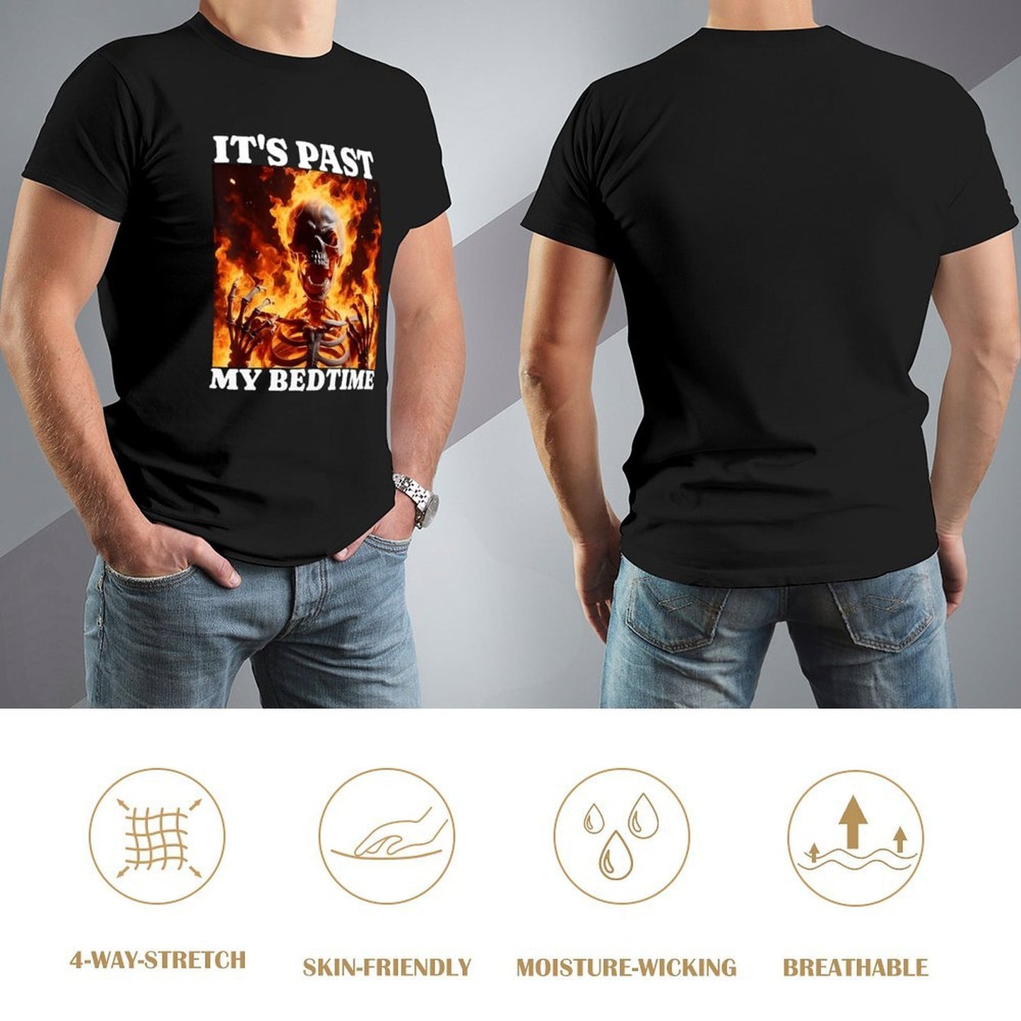 Inkmay Casual Cotton T-shirt Flaming Skeleton Artwork Boldly Printed Design Unisex T-shirtPromotional Lifestyle T-Shirt