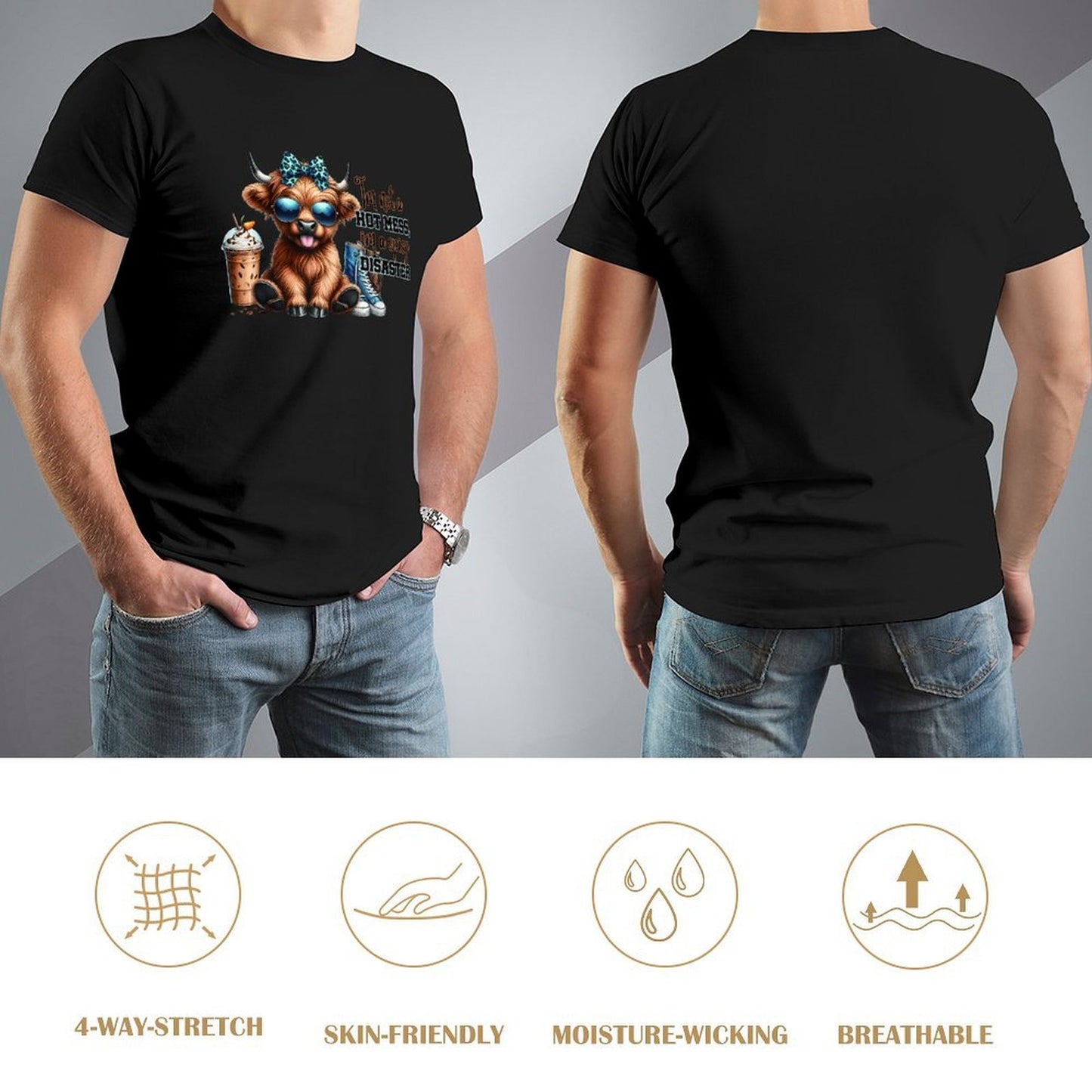 Inkmay Casual Cotton T-shirt Cartoon Cow With Sunglasses And Sneakers Unisex T-shirtSoftWear ActiveWear T-Shirt