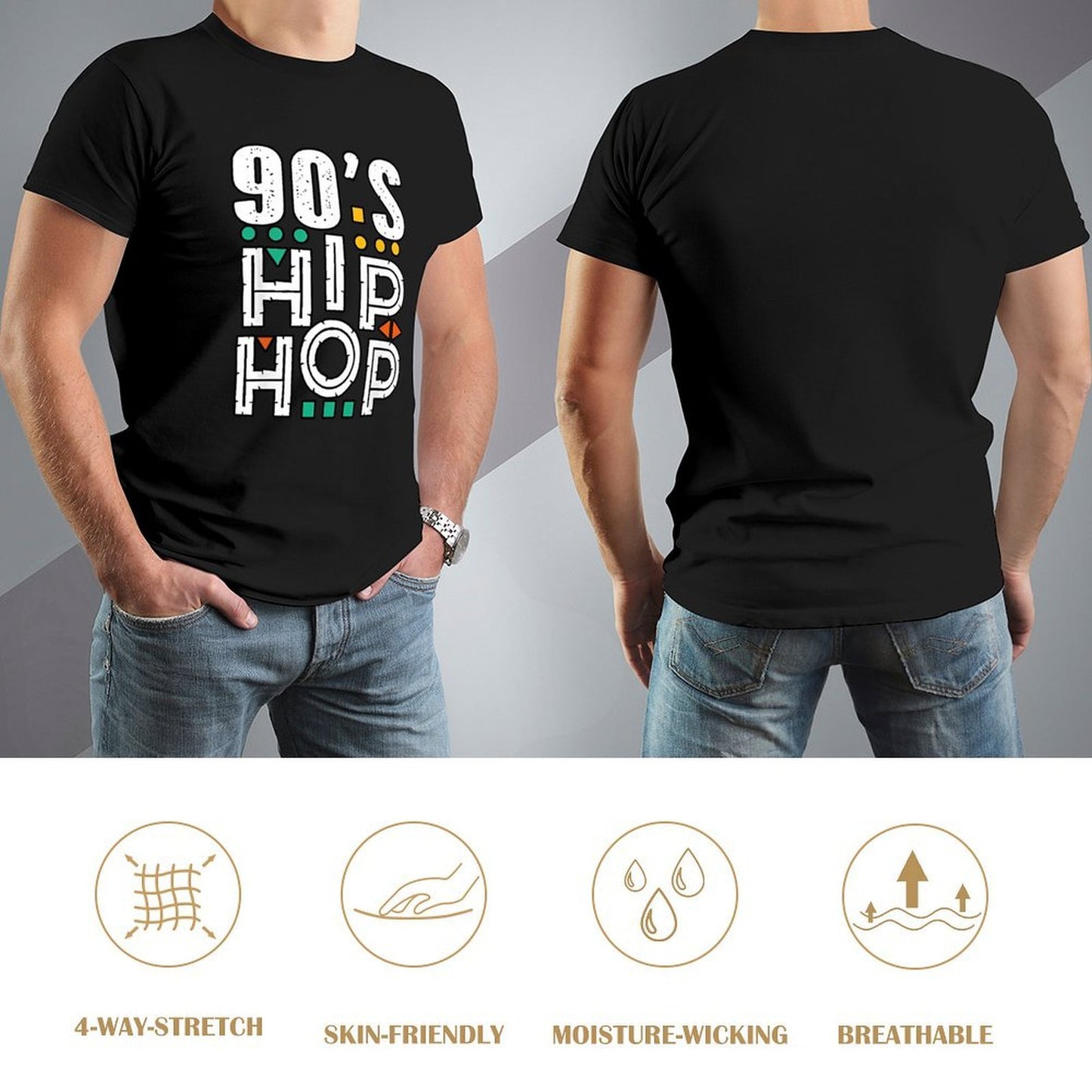 Inkmay Casual Cotton T-shirt Nineties Hip Hop Pattern Print Design Unisex T-shirtHeavyweight Simple T-Shirt