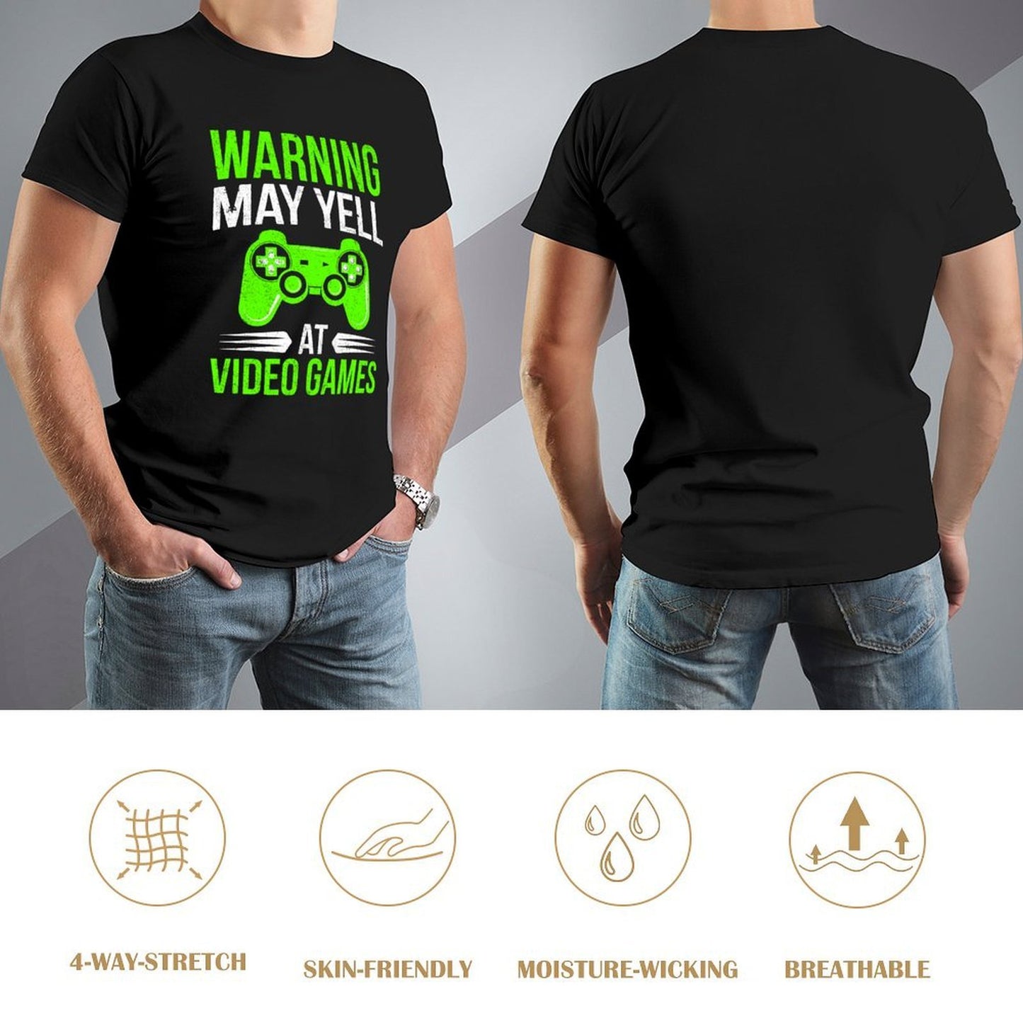Inkmay Casual Cotton T-shirt Green Game Controller On White Background Unisex T-shirt
