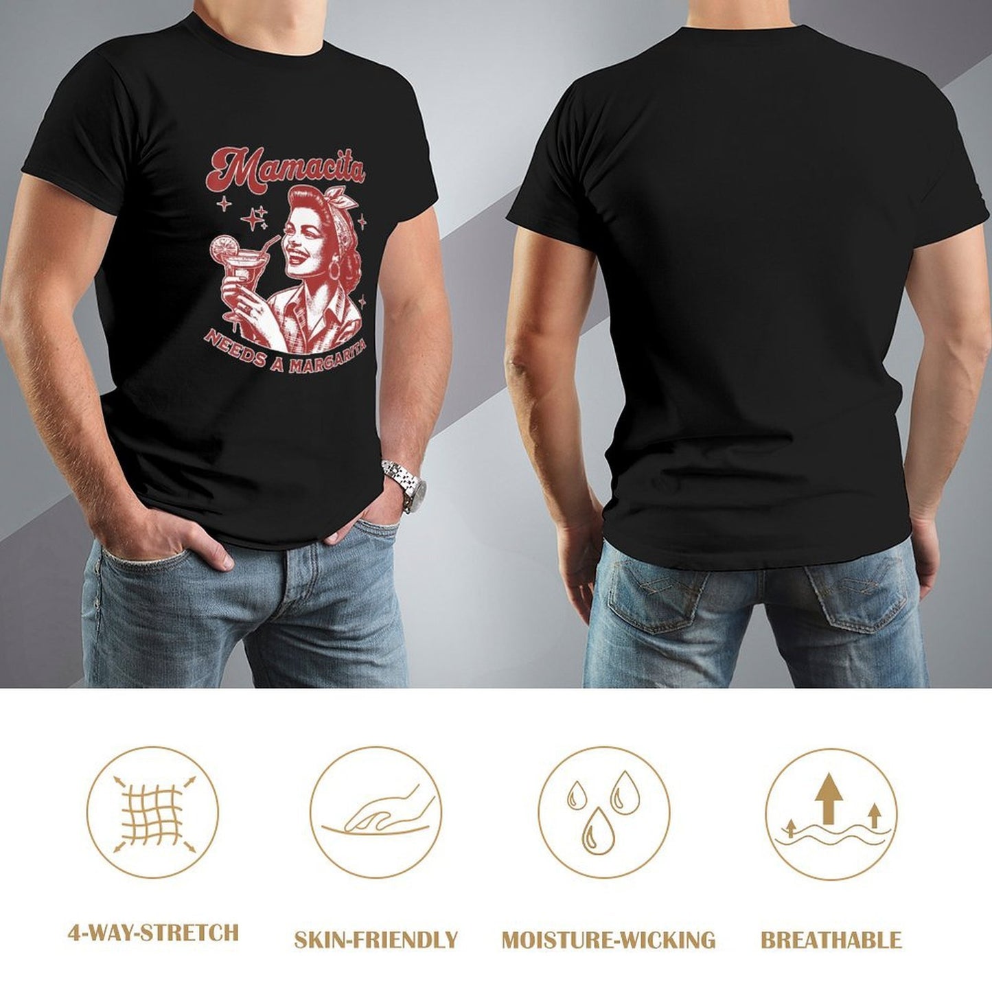 Inkmay Casual Cotton T-shirt Retro Woman Holding Cocktail Glass Artwork Unisex T-shirtBasicSeries Heritage T-Shirt