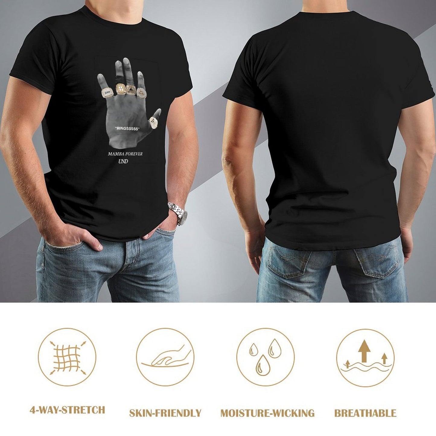 Inkmay Casual Cotton T-shirt Hand Holding Rings Mamba Forever Und Unisex T-shirtPlain Fade-Resistant T-Shirt