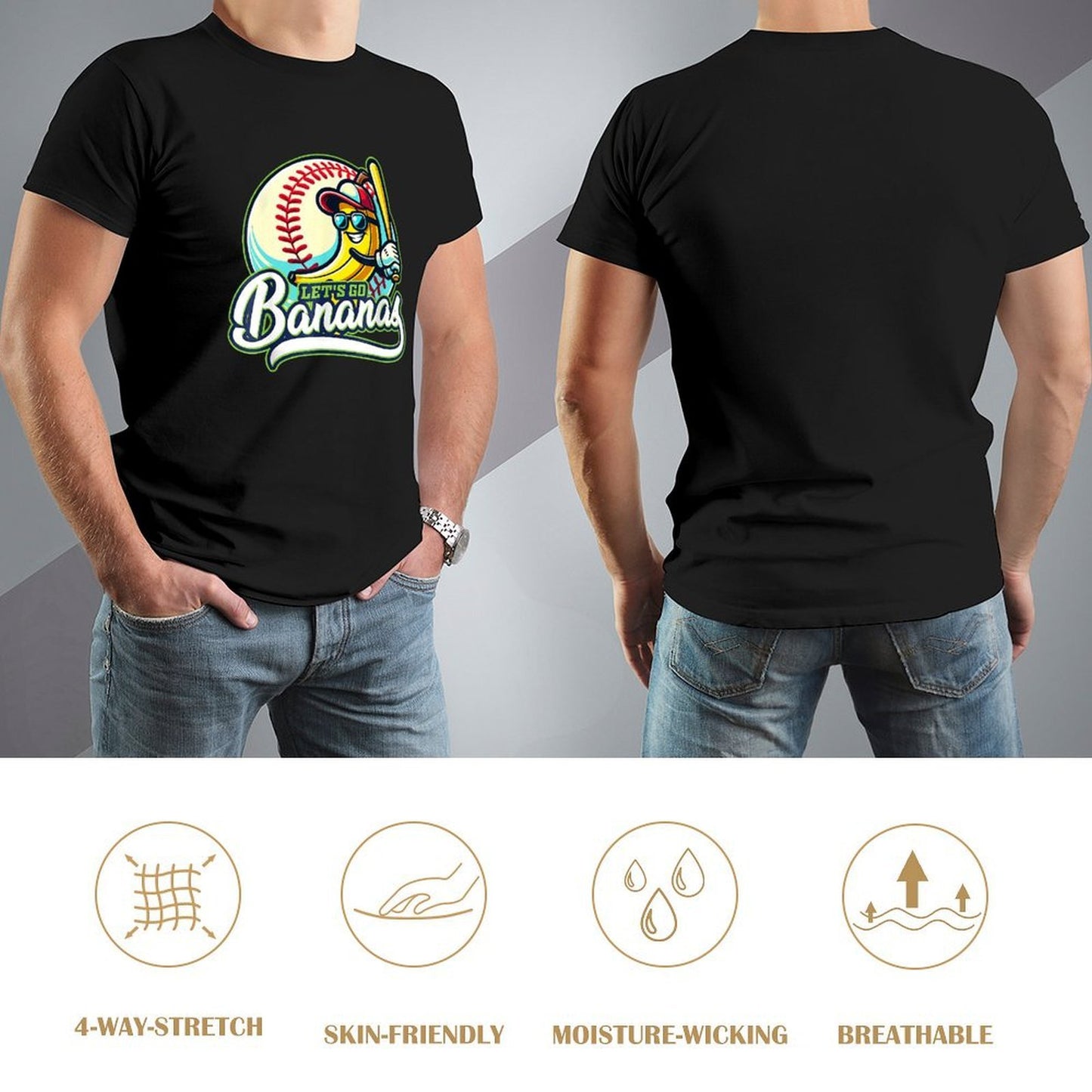 Inkmay Casual Cotton T-shirt Baseball Banana Holding Bat Let S Unisex T-shirtFresh ComfortLine T-Shirt