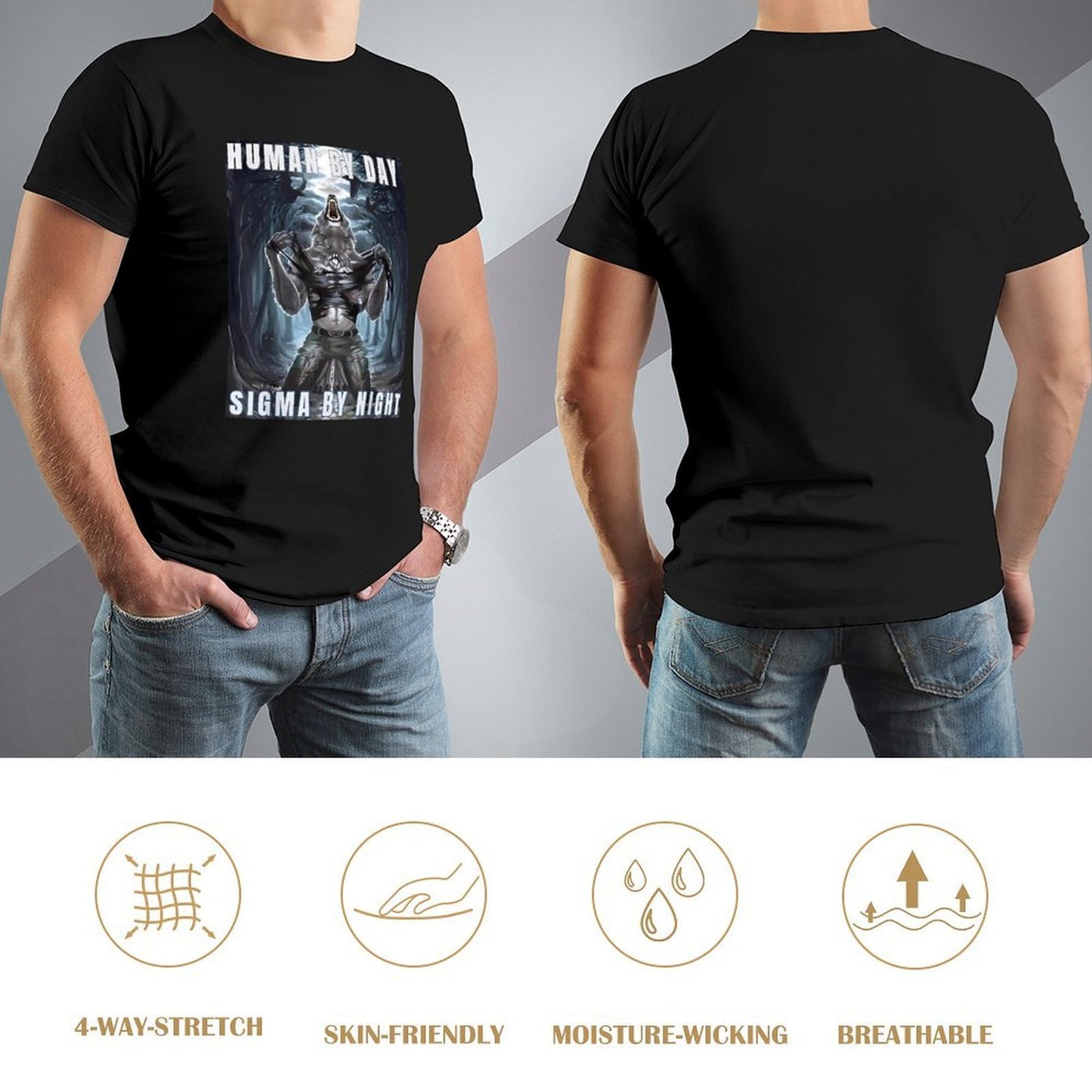 Inkmay Casual Cotton T-shirt Werewolf Transformation Artwork Night Scene Fantasy Unisex T-shirtSoftWear Premium T-Shirt
