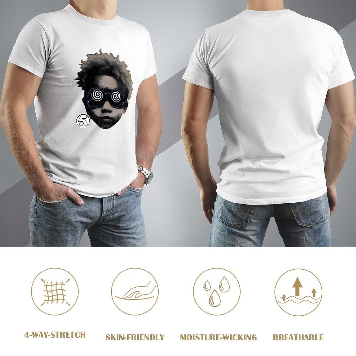 Inkmay Casual Cotton T-shirt Stylish Artistic Face With Swirl Glasses Unisex T-shirtTrueFit Print-Ready T-Shirt