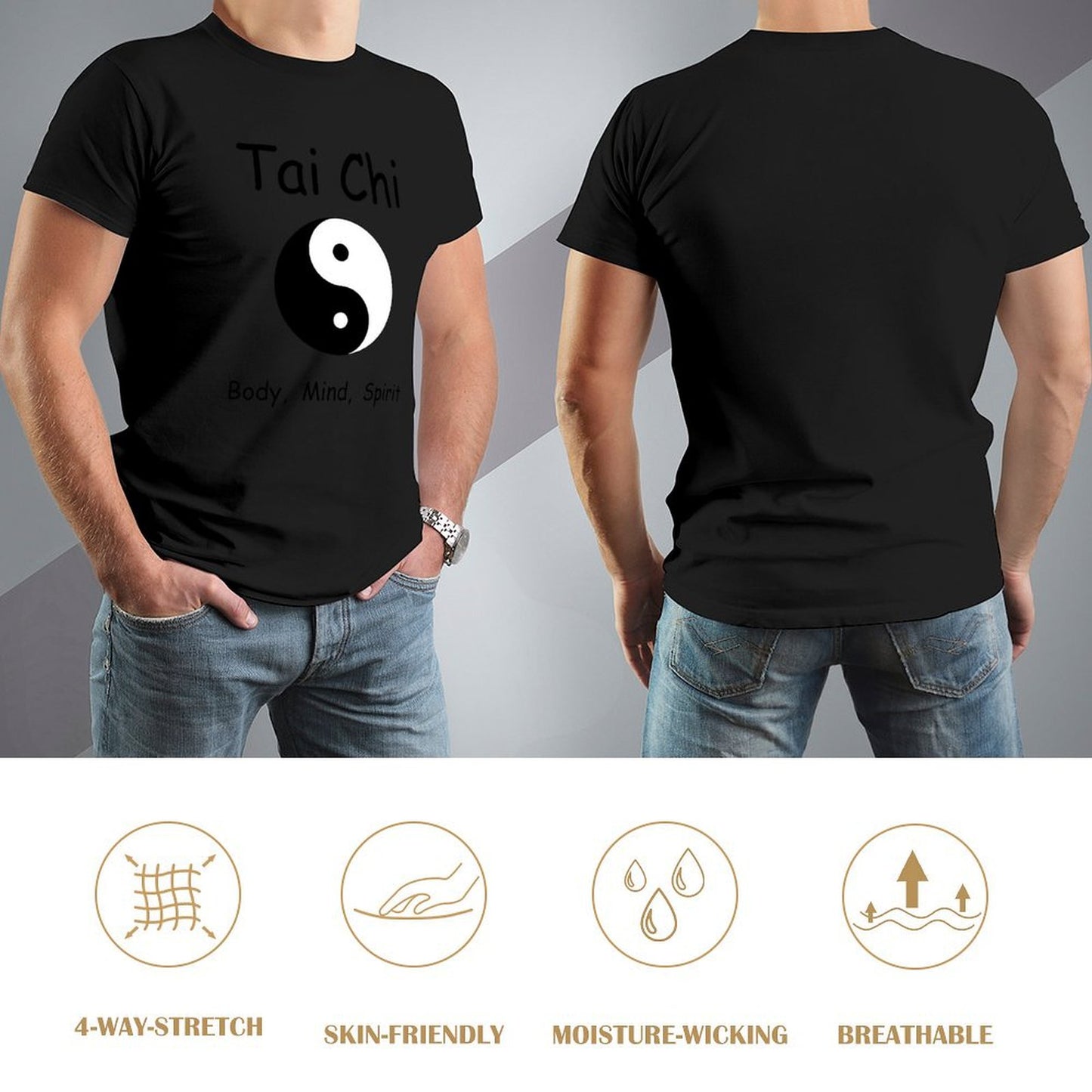 Inkmay Casual Cotton T-shirt Yin And Yang Symbol Black White Unisex T-shirtOutdoor SimpleFit T-Shirt
