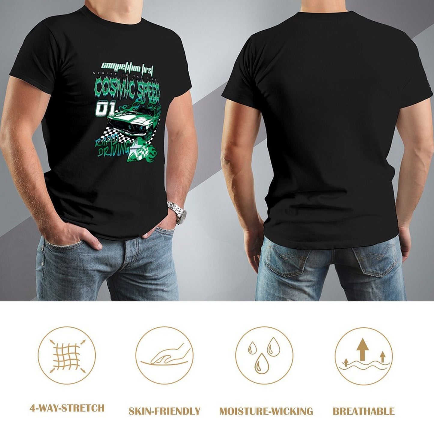 Inkmay Casual Cotton T-shirt Cosmic Speed Car Racing Design Art Unisex T-shirtHeat-Transfer Comfort T-Shirt