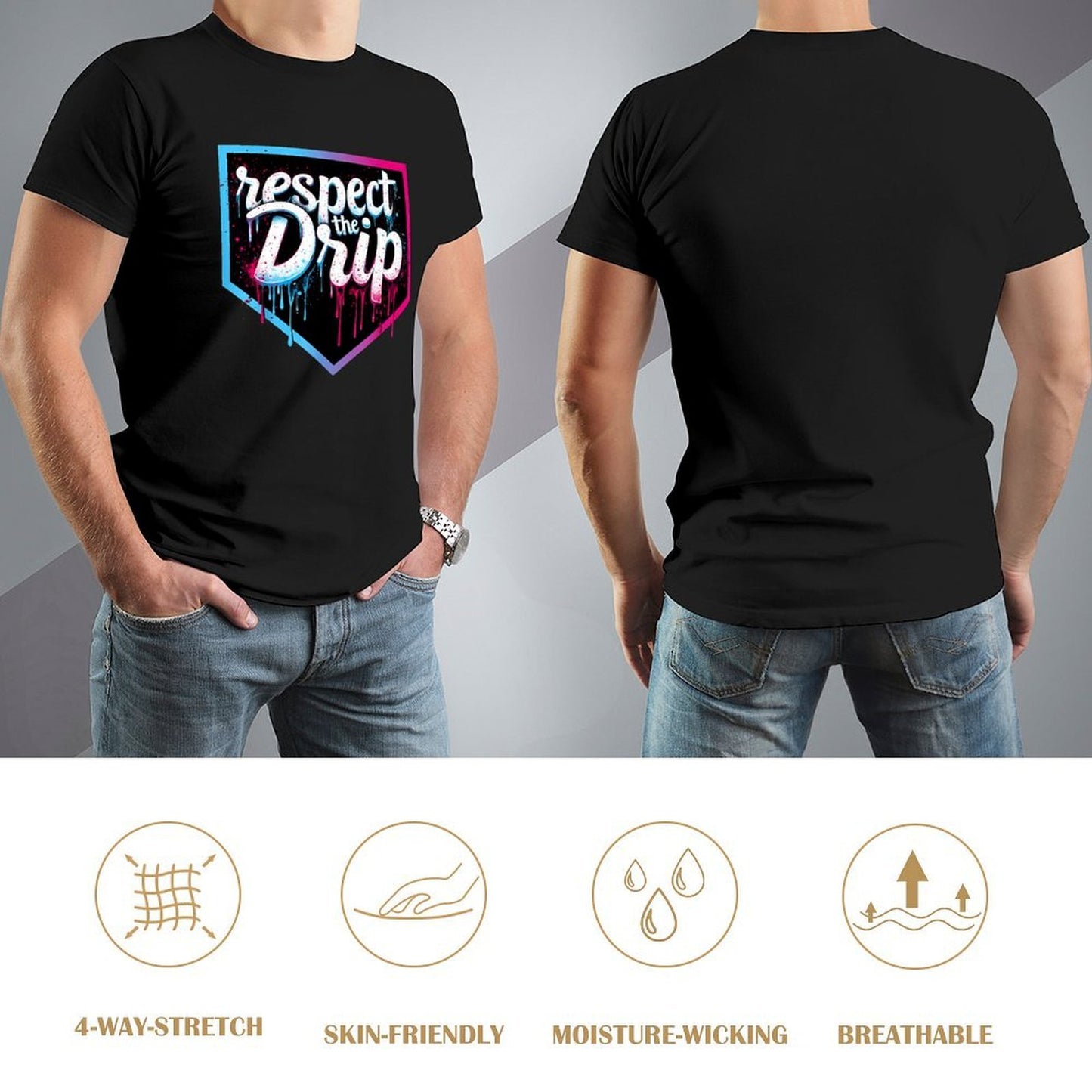 Inkmay Casual Cotton T-shirt Respect The Drip Artistic Design Prints Unisex T-shirtCoreLine EverydayWear T-Shirt