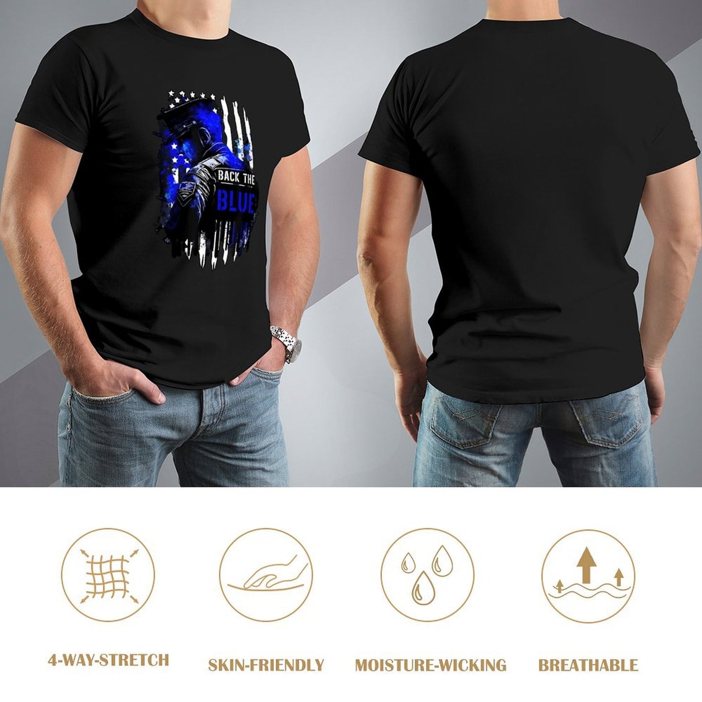Inkmay Casual Cotton T-shirt Back The Blue Police Support Design Unisex T-shirtEverydaySeries RelaxFit T-Shirt