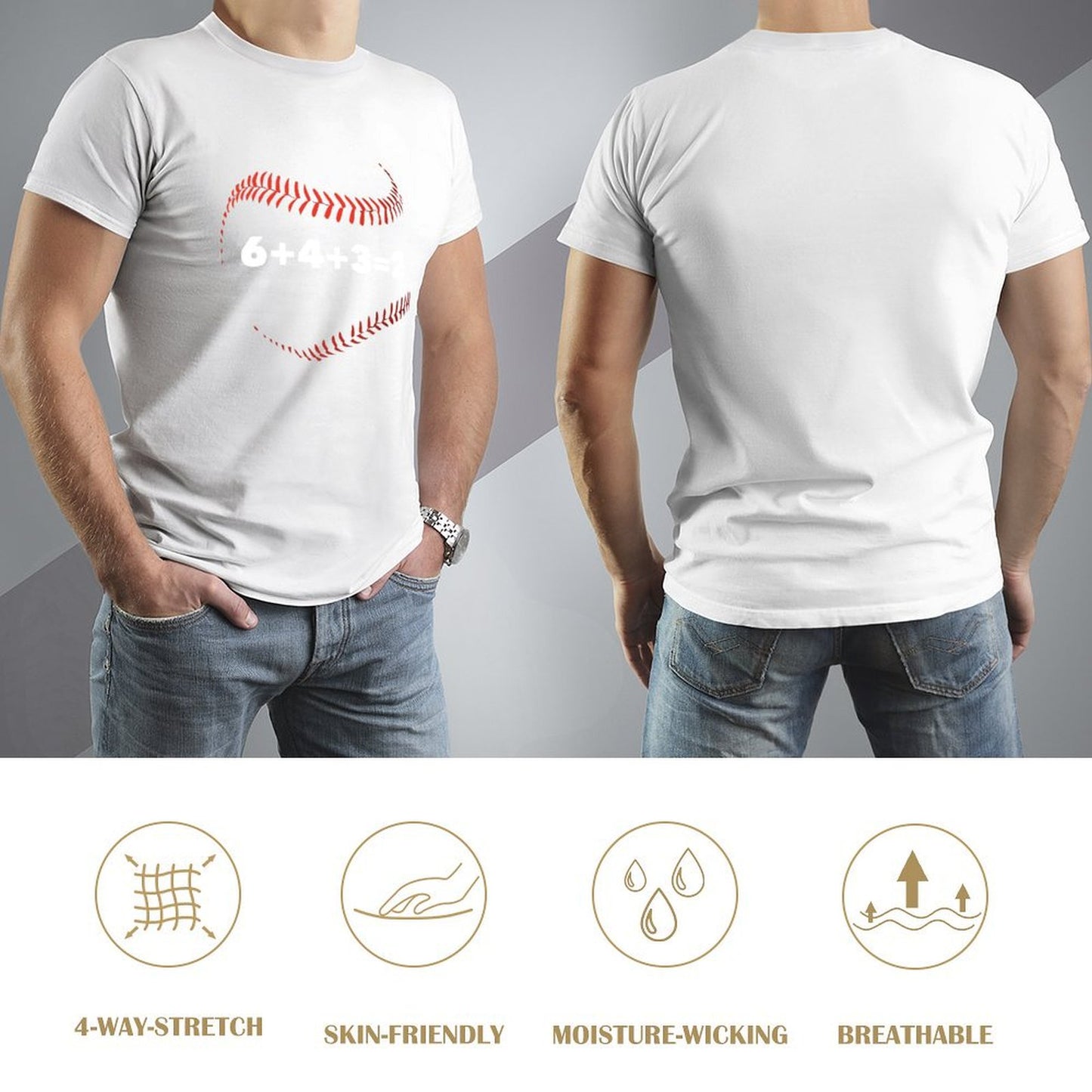 Inkmay Casual Cotton T-shirt Baseball Stitch Pattern Print Art Design Unisex T-shirtEverydayWear SoftWear T-Shirt