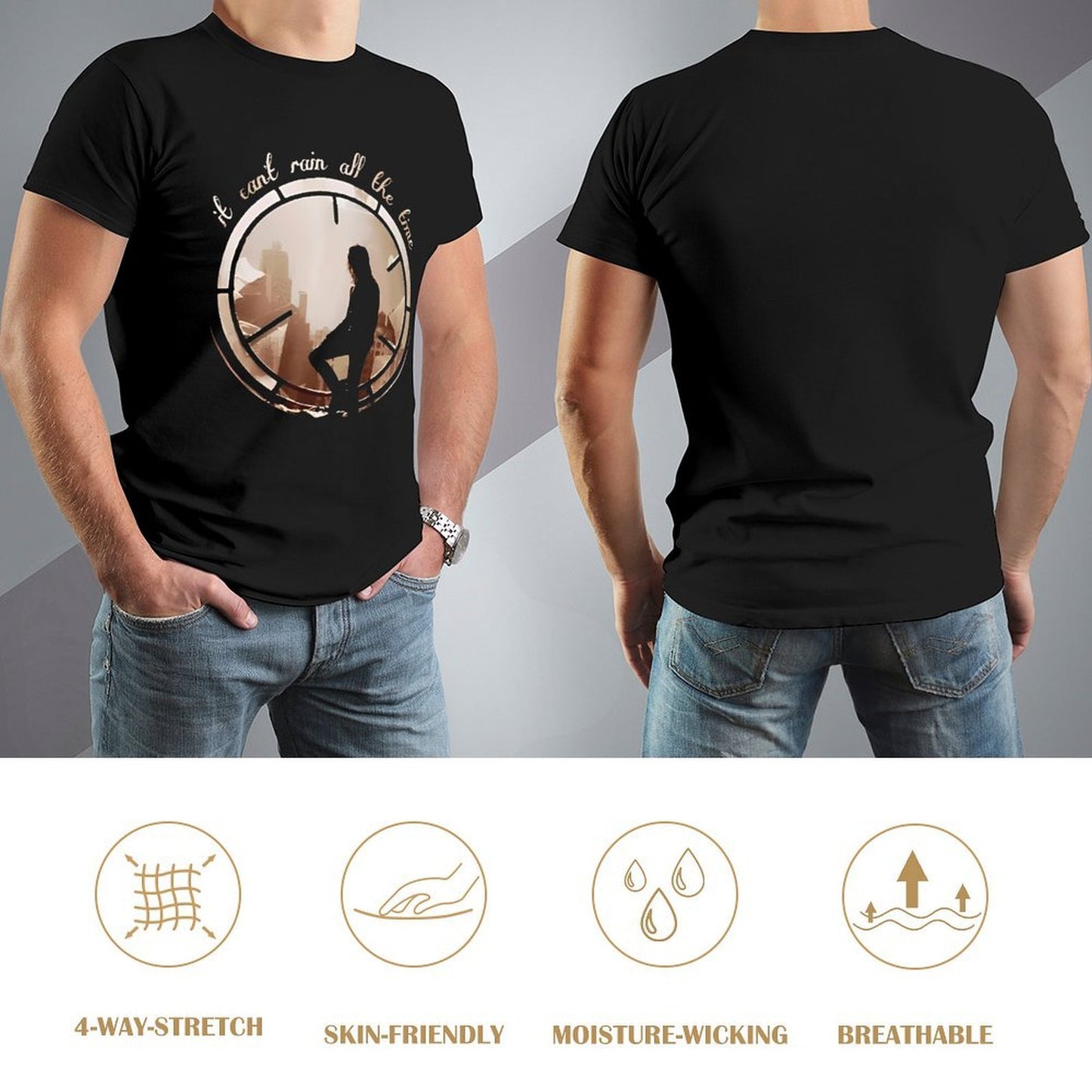 Inkmay Casual Cotton T-shirt Cityscape Silhouette Within Circular Frame Design Unisex T-shirtLogo-Ready RegularFit T-Shirt