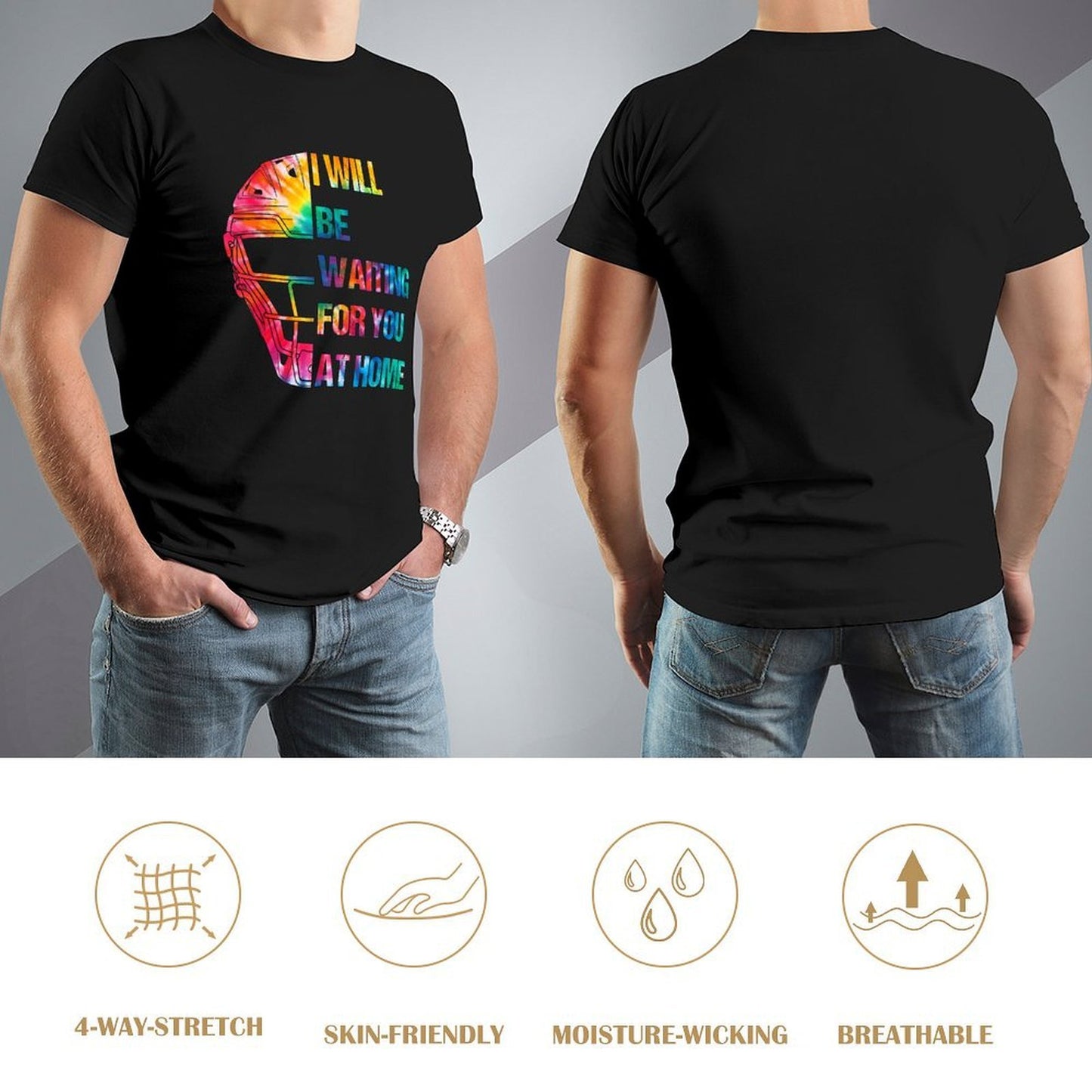 Inkmay Casual Cotton T-shirt Colorful Helmet With Text Overlay Design Unisex T-shirtActiveStyle Midweight T-Shirt