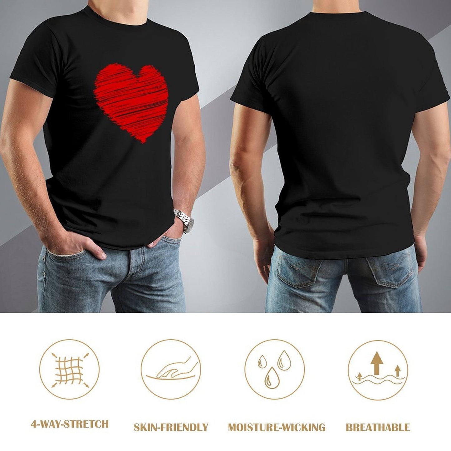 Inkmay Casual Cotton T-shirt Solid Red Background With White Corner Unisex T-shirtWrinkle-Free Outdoor T-Shirt
