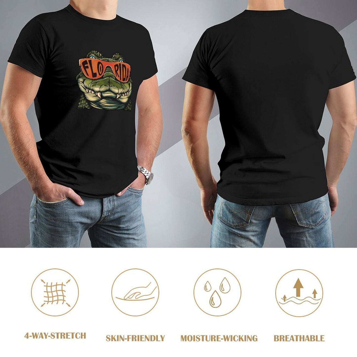 Inkmay Casual Cotton T-shirt Alligator Wearing Sunglasses With Florida Print Unisex T-shirtClassic Fit PremiumSeries T-Shirt