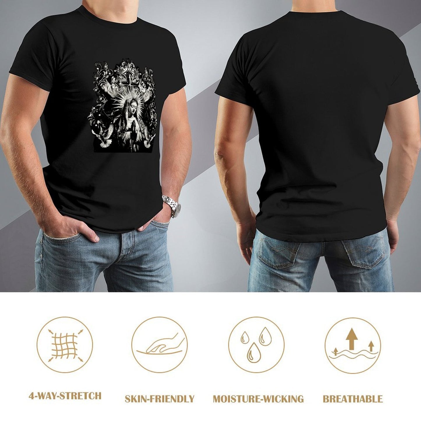 Inkmay Casual Cotton T-shirt Virgin Mary With Radiant Halo Wings Unisex T-shirtOversized Premium Finish T-Shirt
