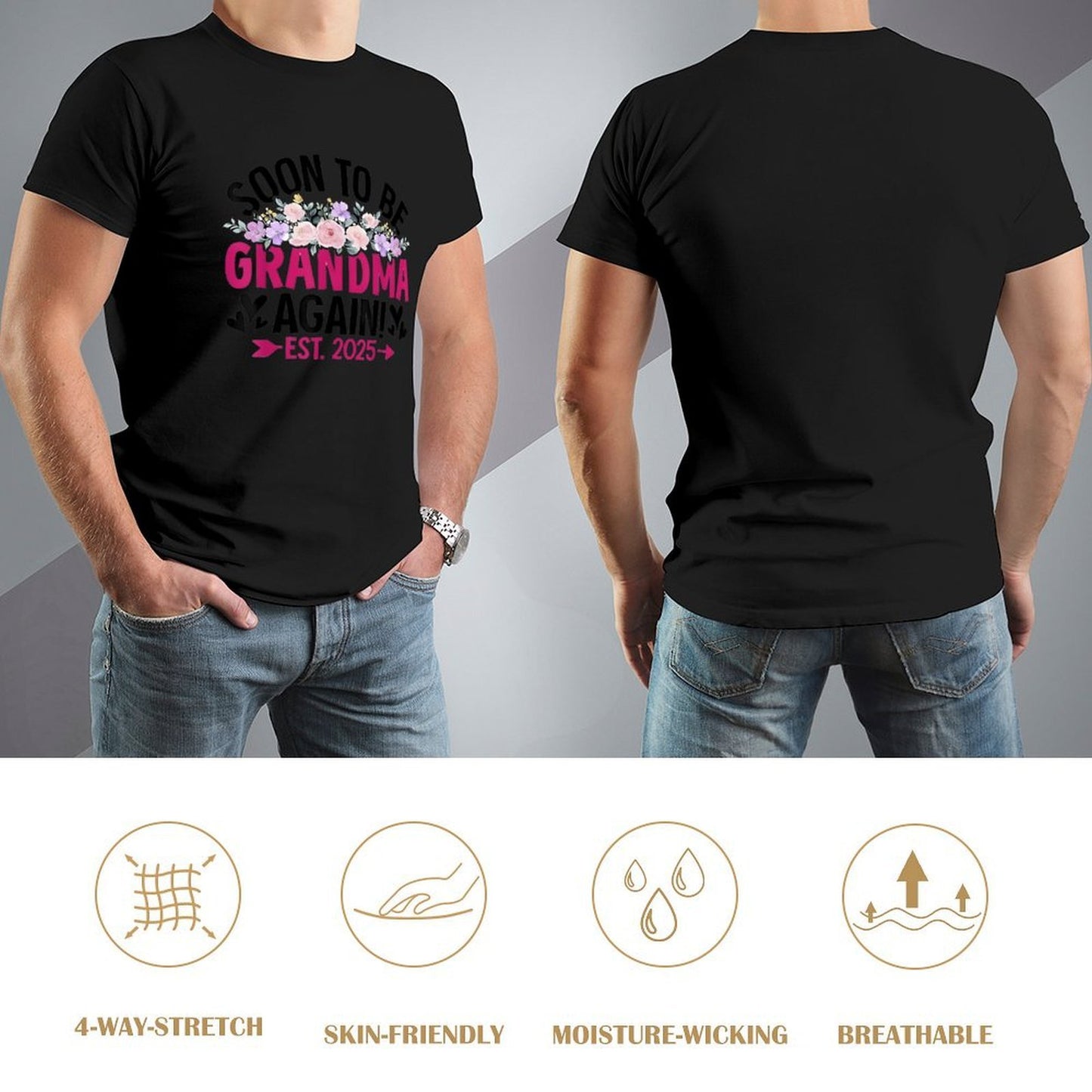 Inkmay Casual Cotton T-shirt Soon To Be Grandma Again Est Unisex T-shirtBatch-Printed Printed T-Shirt