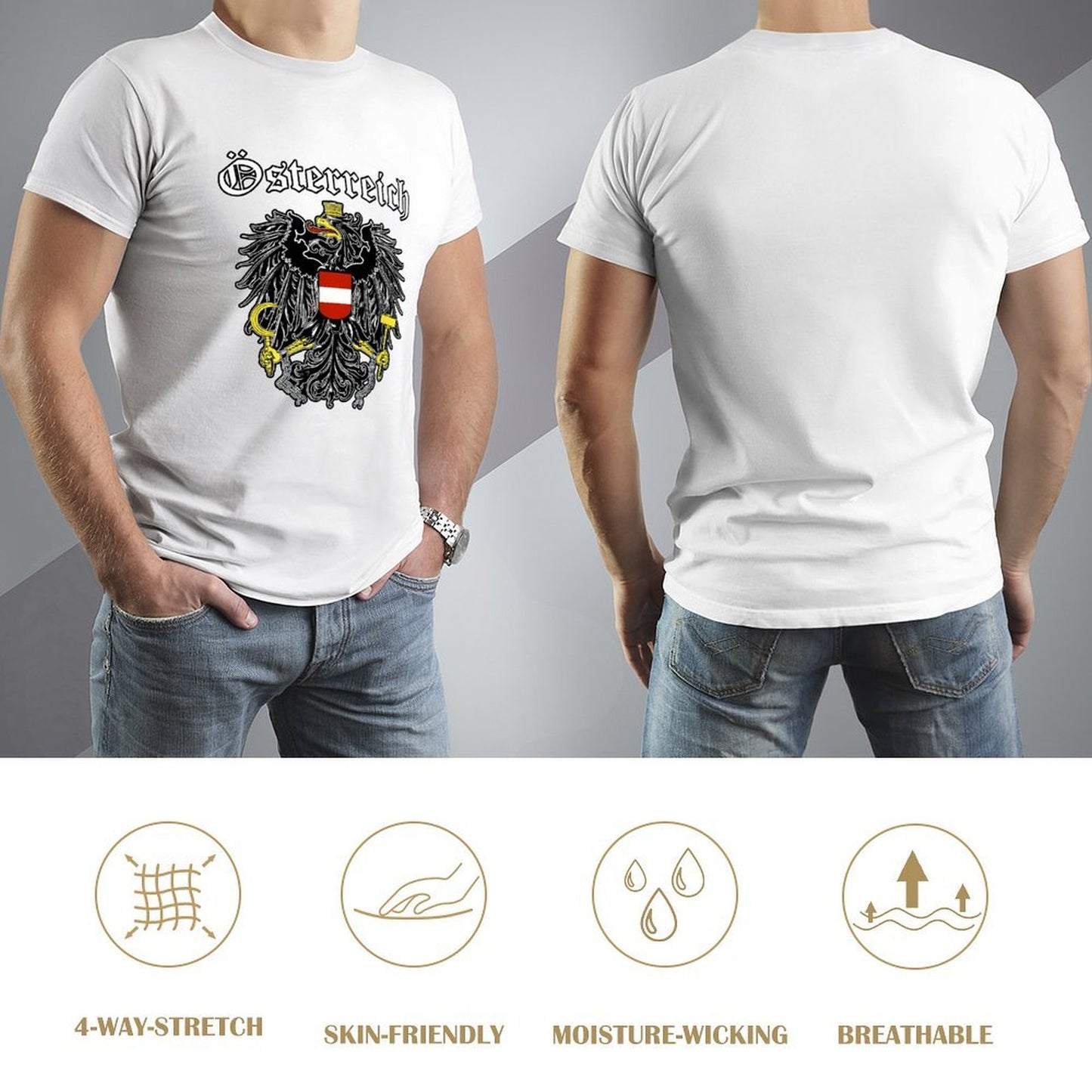 Inkmay Casual Cotton T-shirt Austria Coat Of Arms Pattern Print Unisex T-shirtSharp Softstyle T-Shirt
