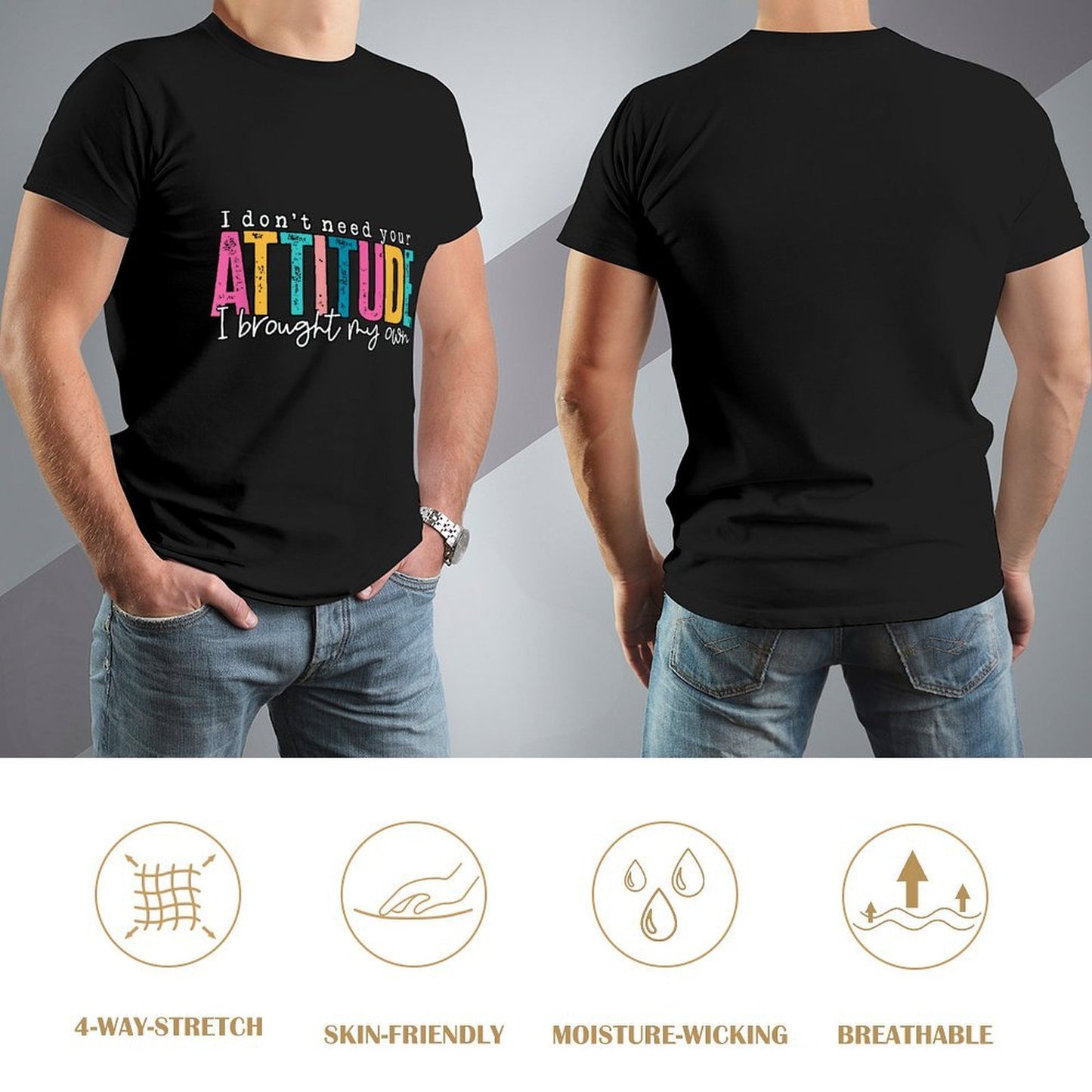 Inkmay Casual Cotton T-shirt Colorful Text With Attitude Design Elements Unisex T-shirtTrueComfort Slim Fit T-Shirt