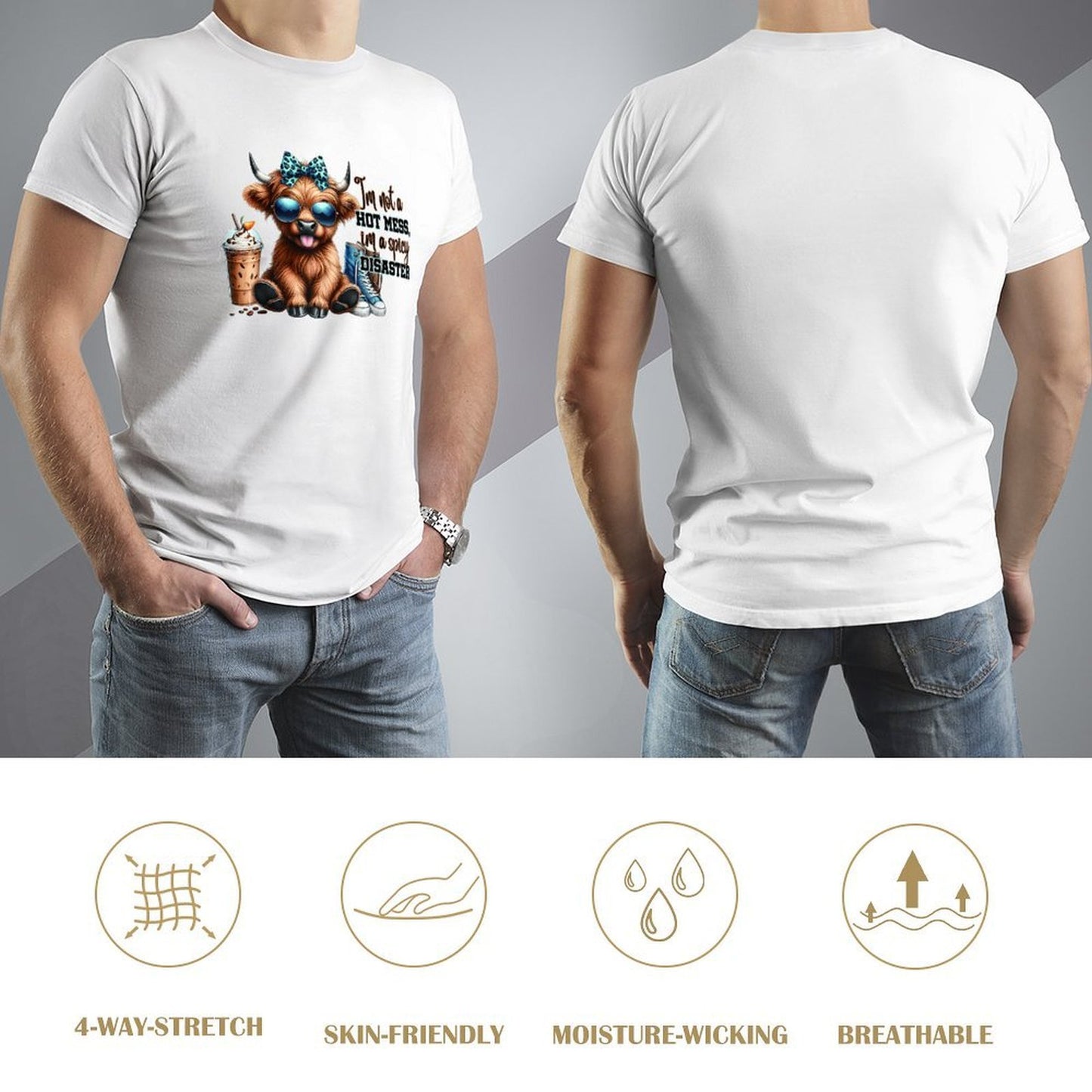 Inkmay Casual Cotton T-shirt Cartoon Cow With Sunglasses And Sneakers Unisex T-shirtSoftWear ActiveWear T-Shirt