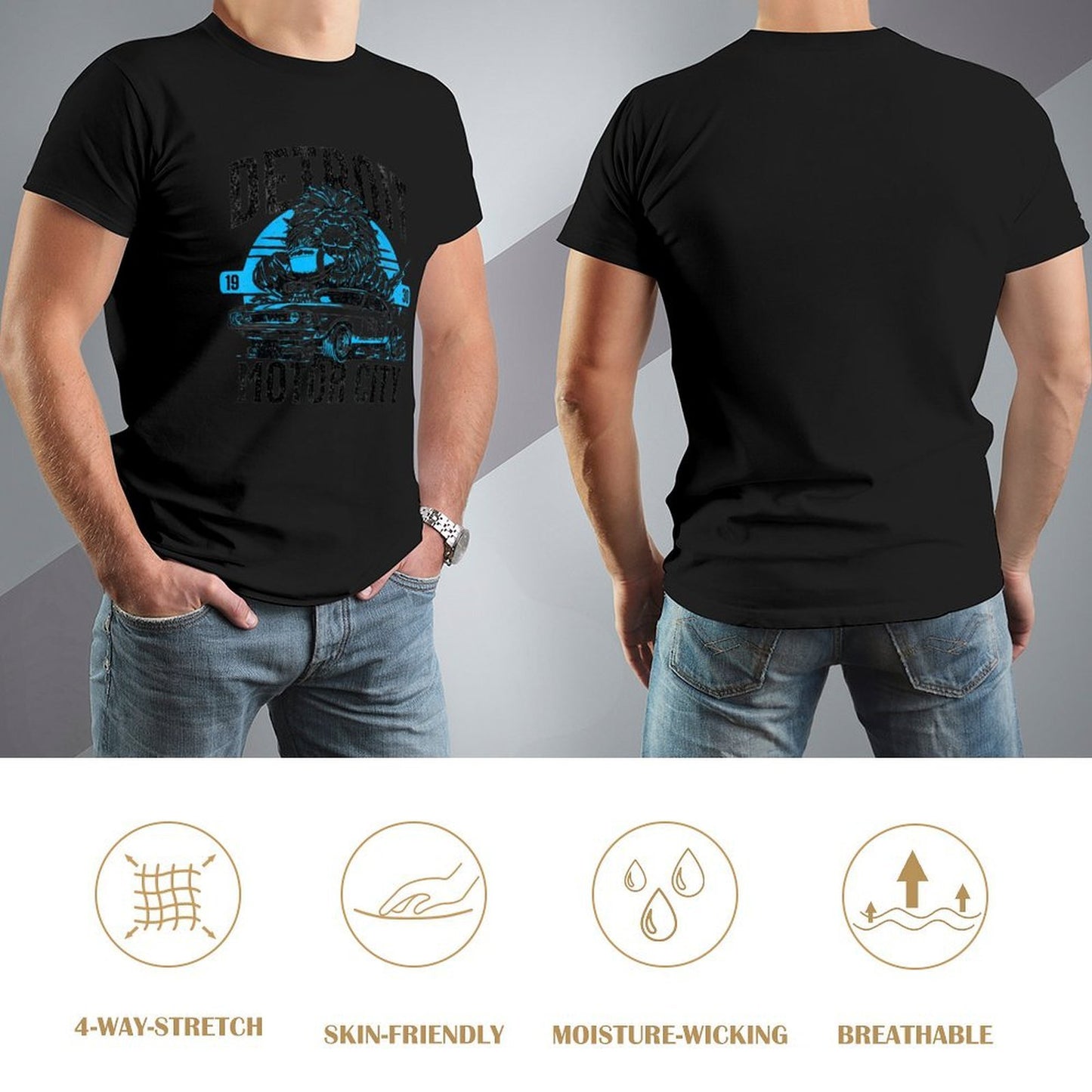 Inkmay Casual Cotton T-shirt Detroit Motor City Lion Car Design Unisex T-shirtPromotional T-Shirt