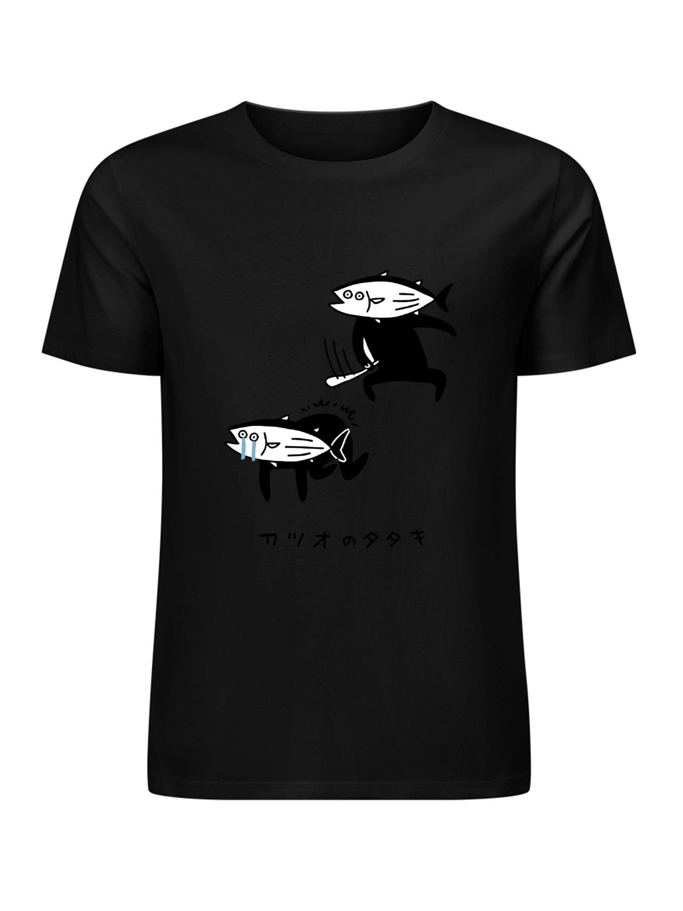 Inkmay Casual Cotton T-shirt Fish Pattern Prints On Black Background Unisex T-shirtTimelessStyle SimpleFit T-Shirt