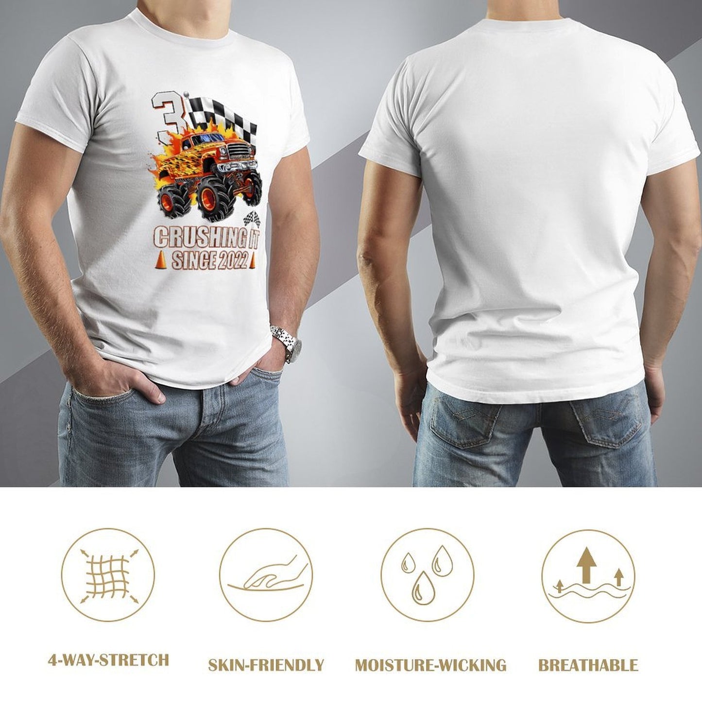 Inkmay Casual Cotton T-shirt Wolves Howling Under Moonlit Night Sky Unisex T-shirtClassicSeries Fade-Proof T-Shirt