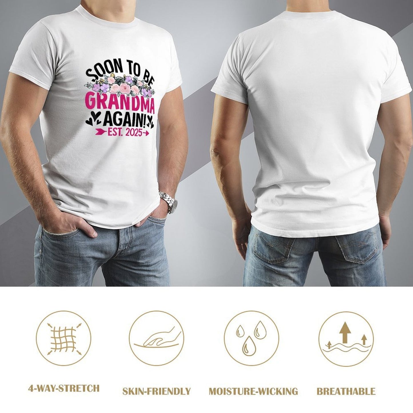 Inkmay Casual Cotton T-shirt Soon To Be Grandma Again Est Unisex T-shirtBatch-Printed Printed T-Shirt