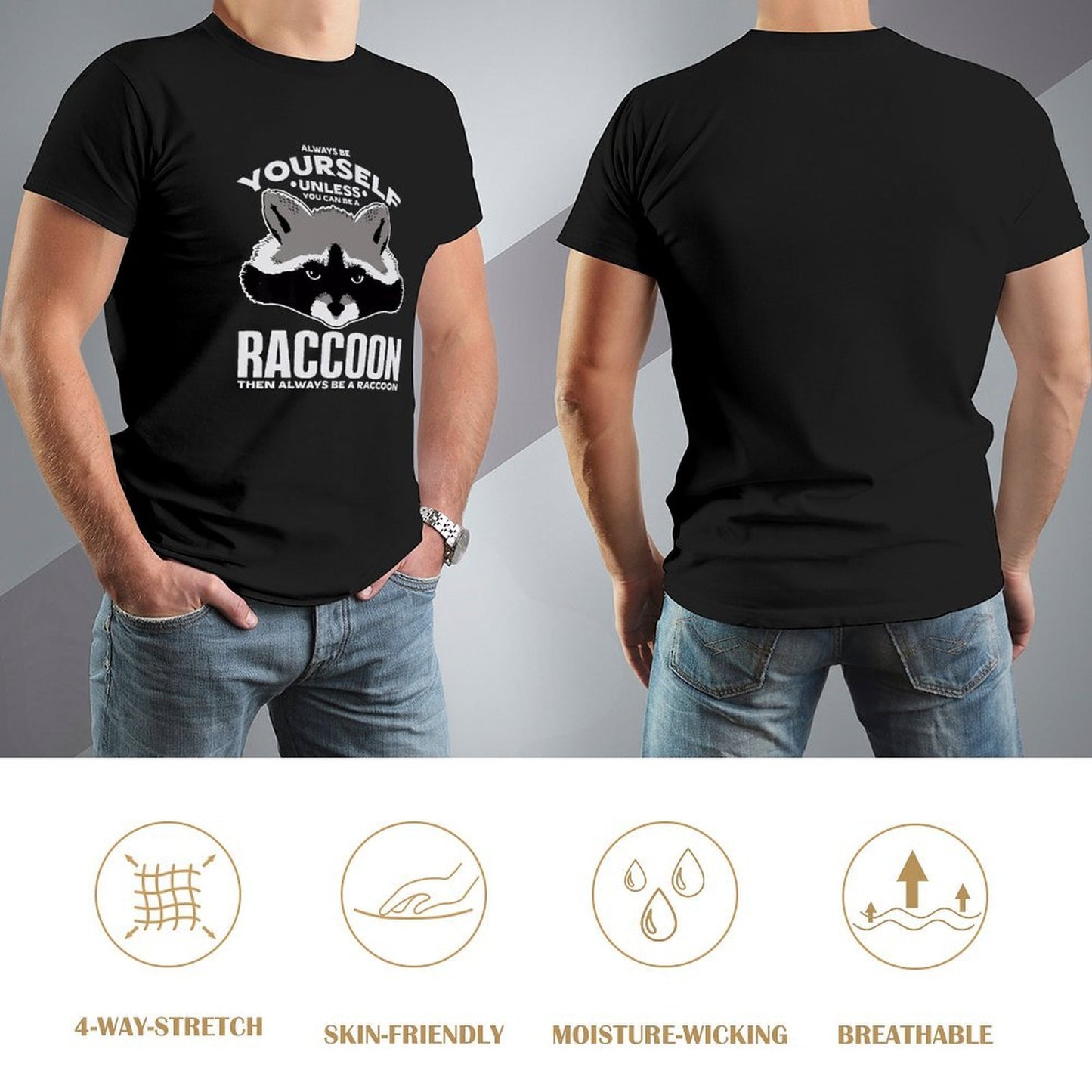 Inkmay Casual Cotton T-shirt Raccoon Face With Text Overlay Unisex T-shirt