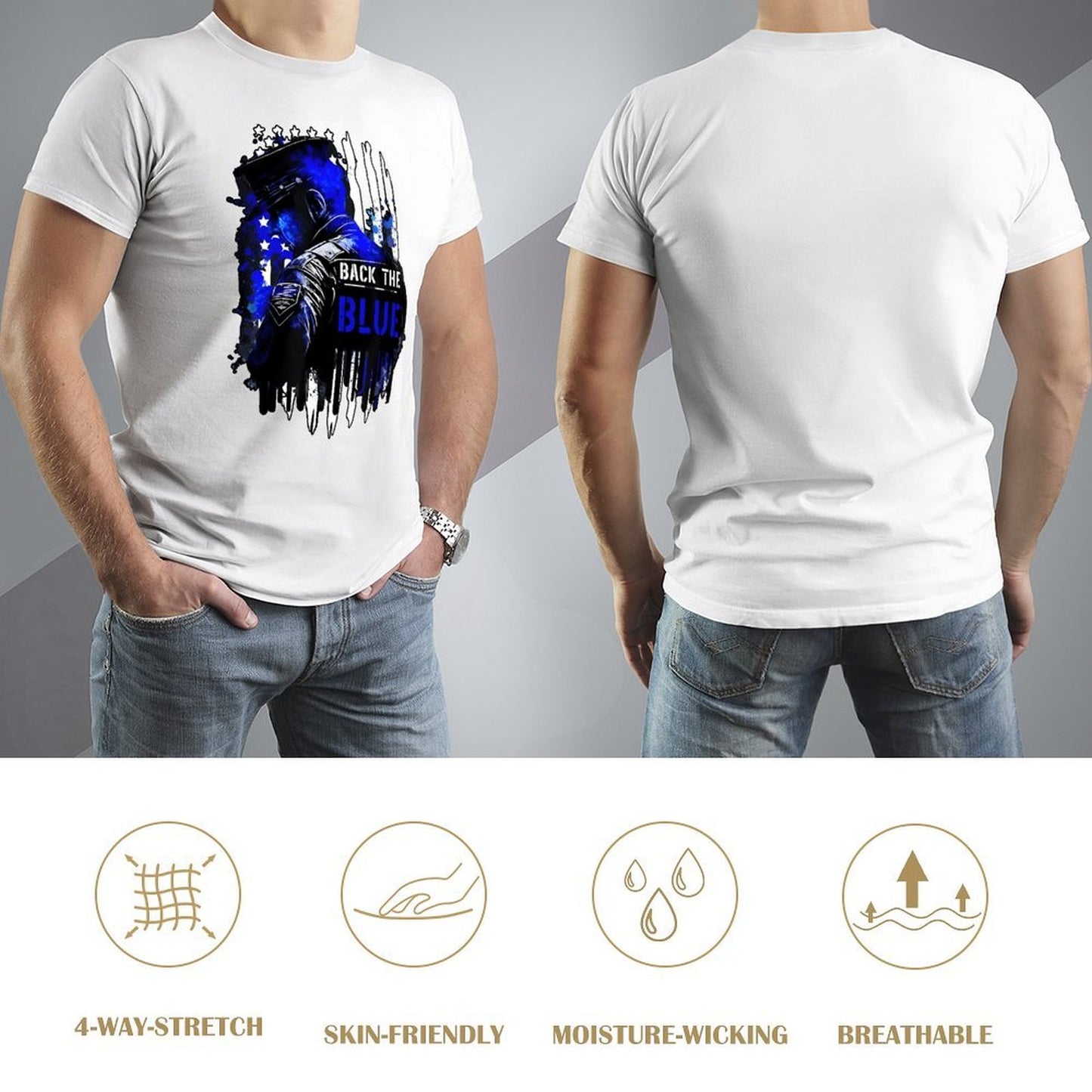 Inkmay Casual Cotton T-shirt Back The Blue Police Support Design Unisex T-shirtEverydaySeries RelaxFit T-Shirt
